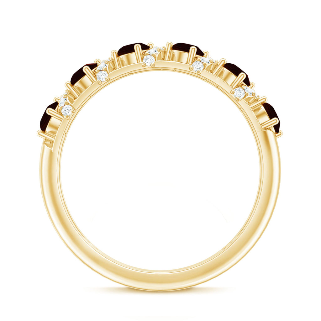 Genuine Red Garnet Diamond Half Eternity Ring for Anniversary
