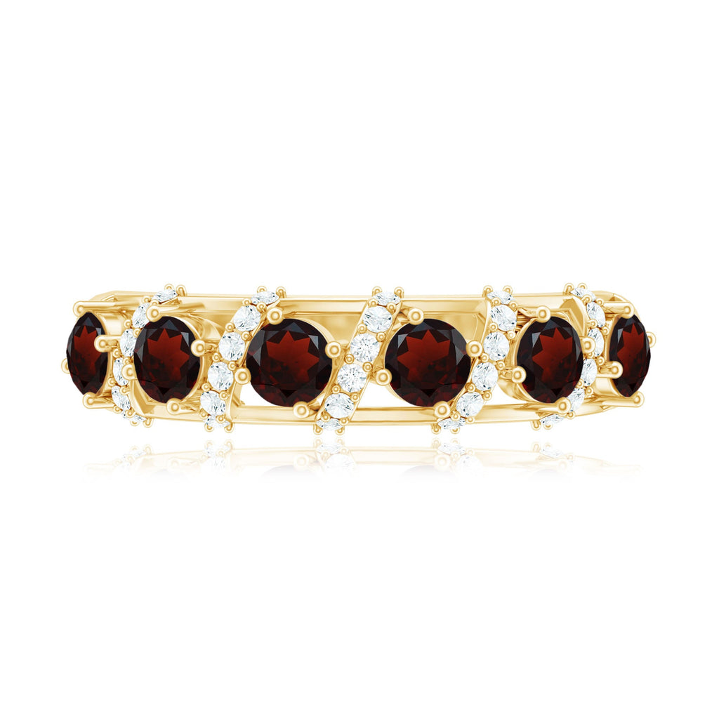 Genuine Red Garnet Diamond Half Eternity Ring for Anniversary