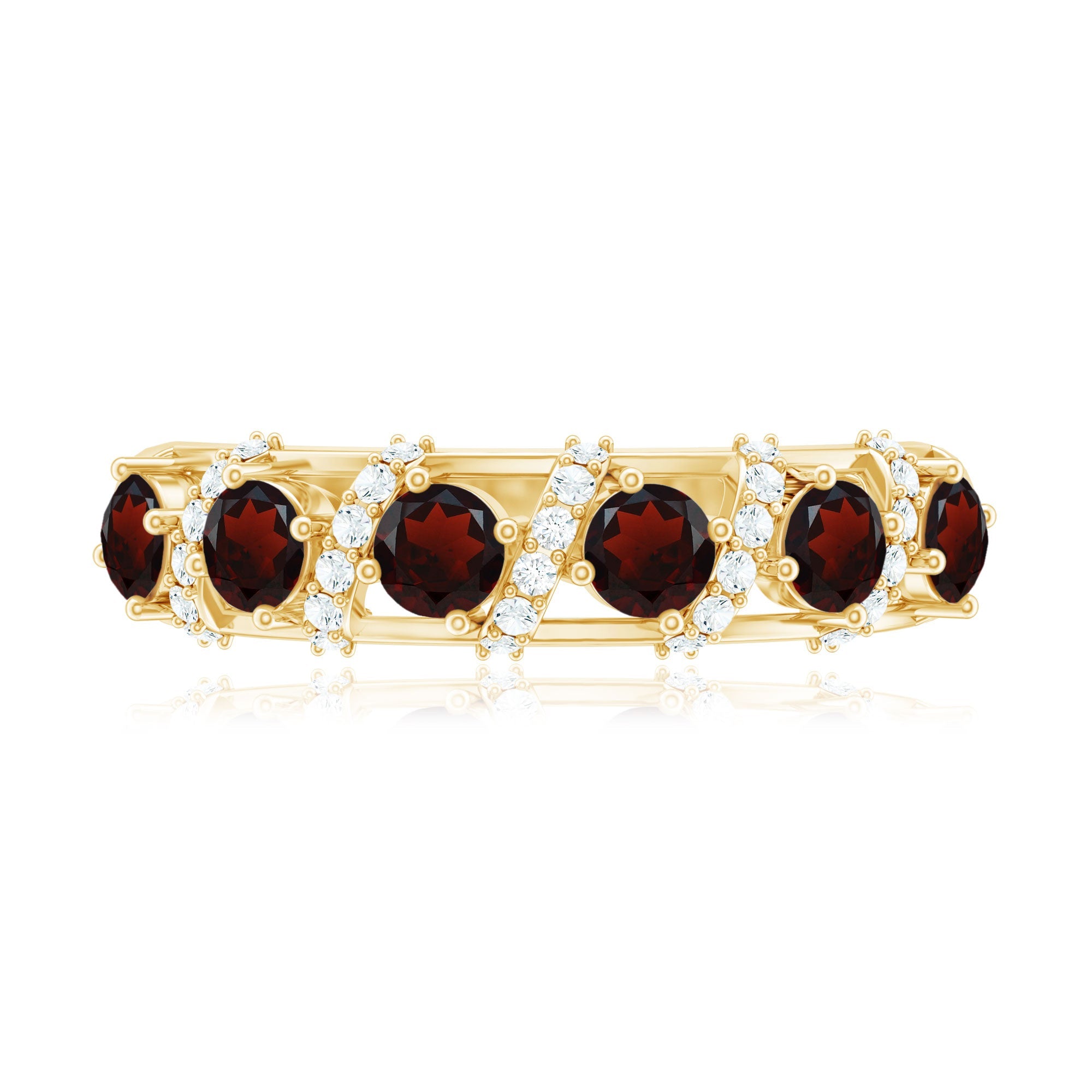 Genuine Red Garnet Diamond Half Eternity Ring for Anniversary