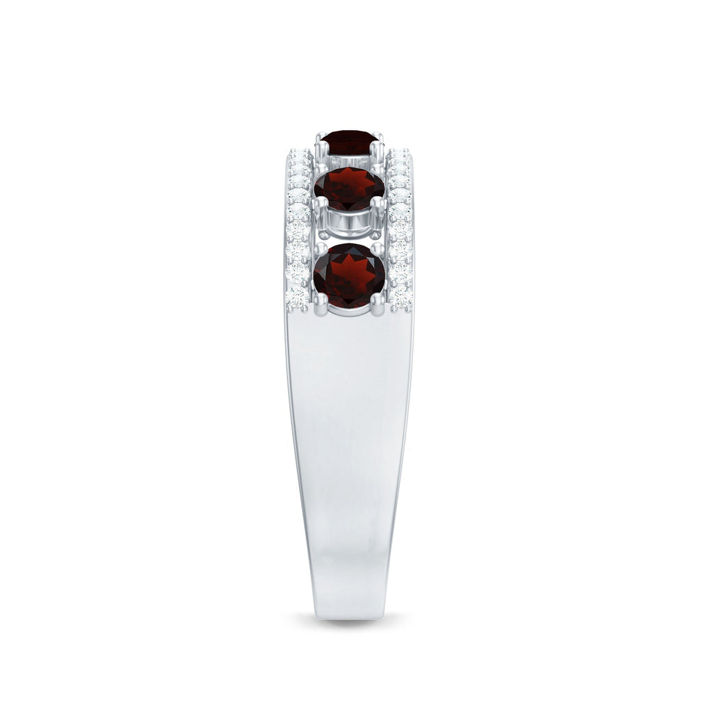 Natural Garnet Half Eternity Band with Diamond