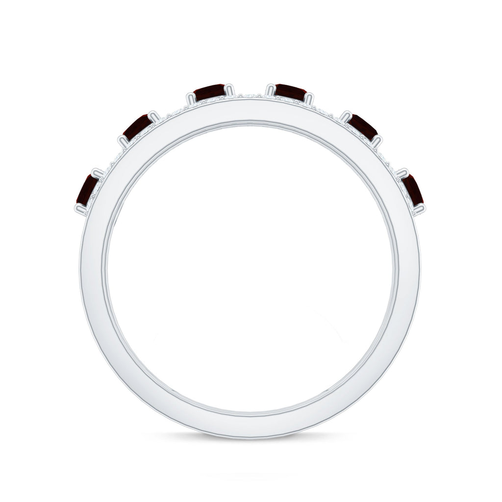 Natural Garnet Half Eternity Band with Diamond