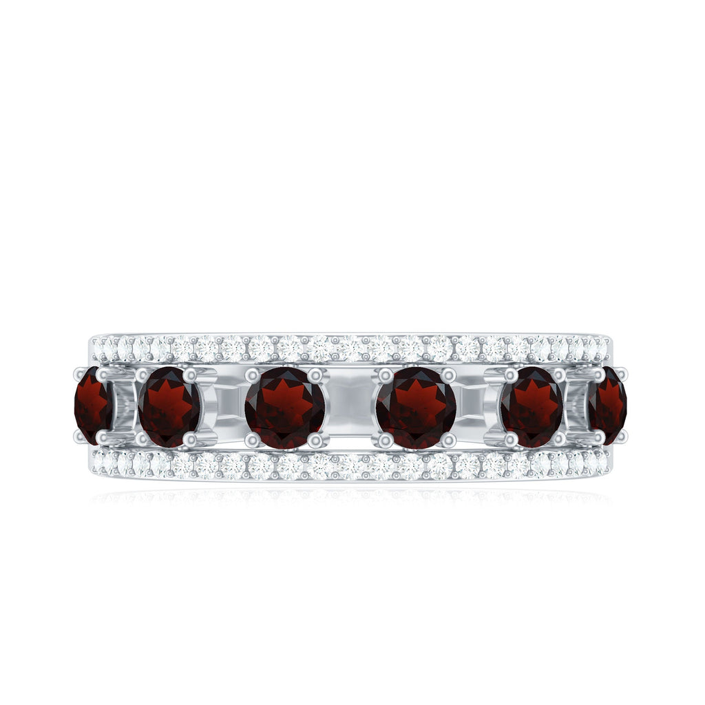 Natural Garnet Half Eternity Band with Diamond