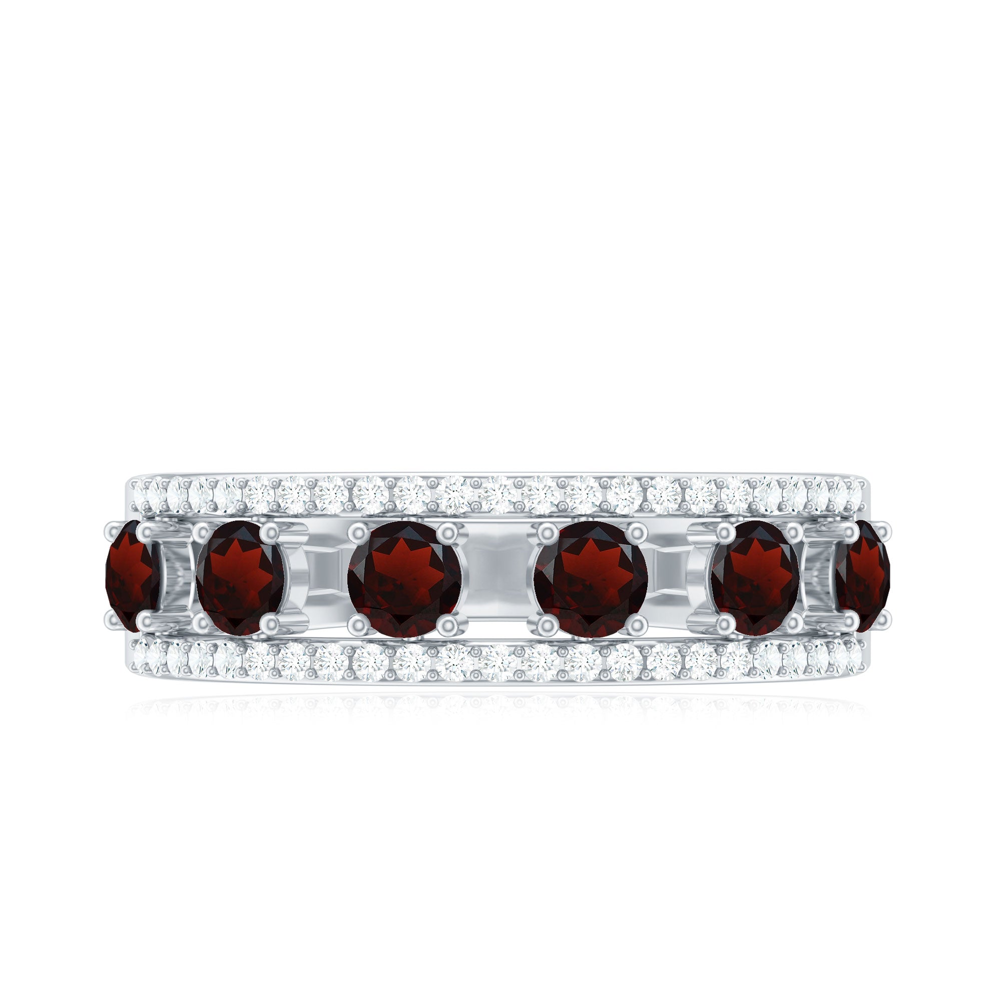 Natural Garnet Half Eternity Band with Diamond