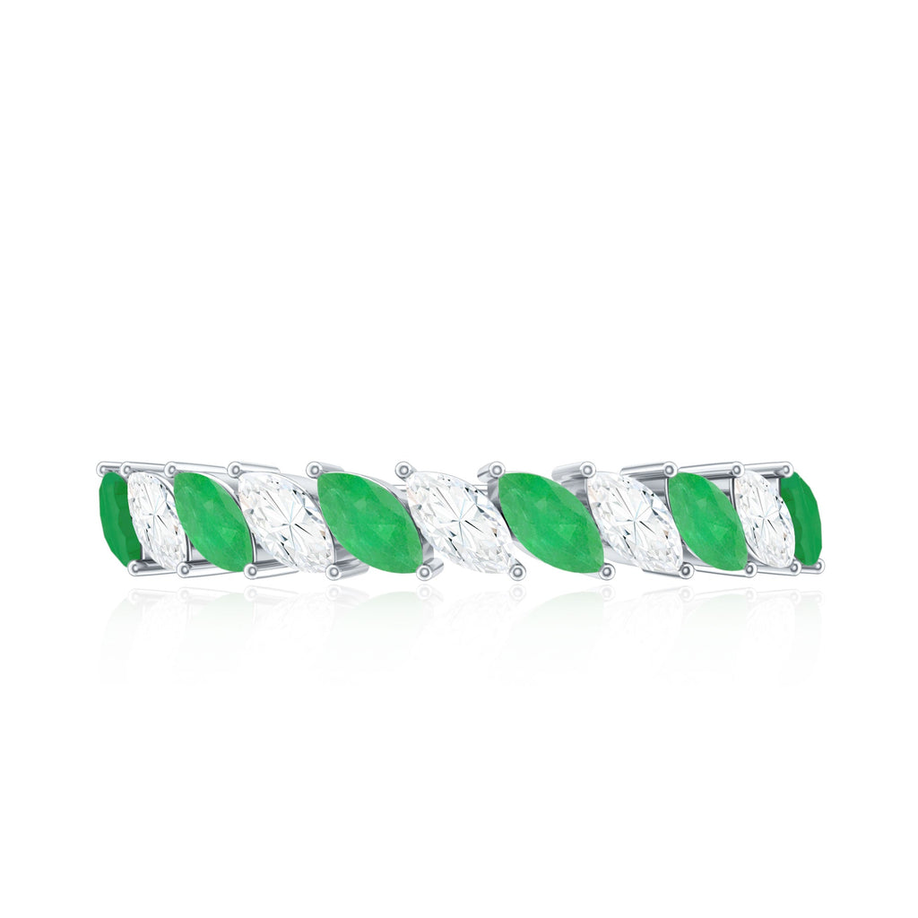 Genuine Marquise Emerald Diamond Half Eternity Ring for Wedding