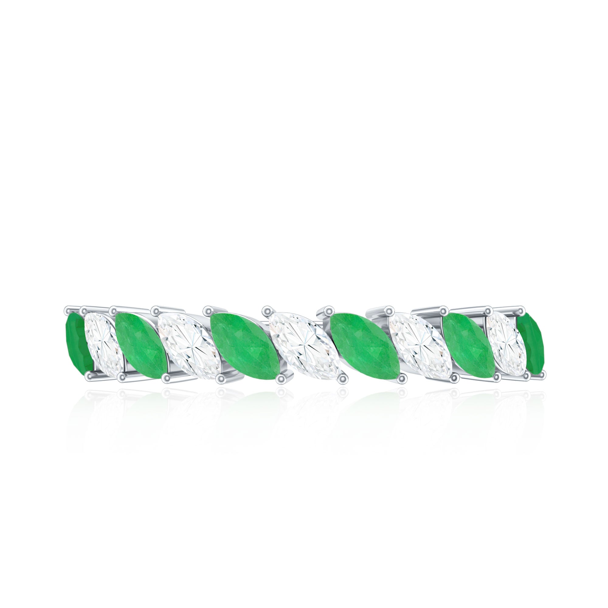 Genuine Marquise Emerald Diamond Half Eternity Ring for Wedding
