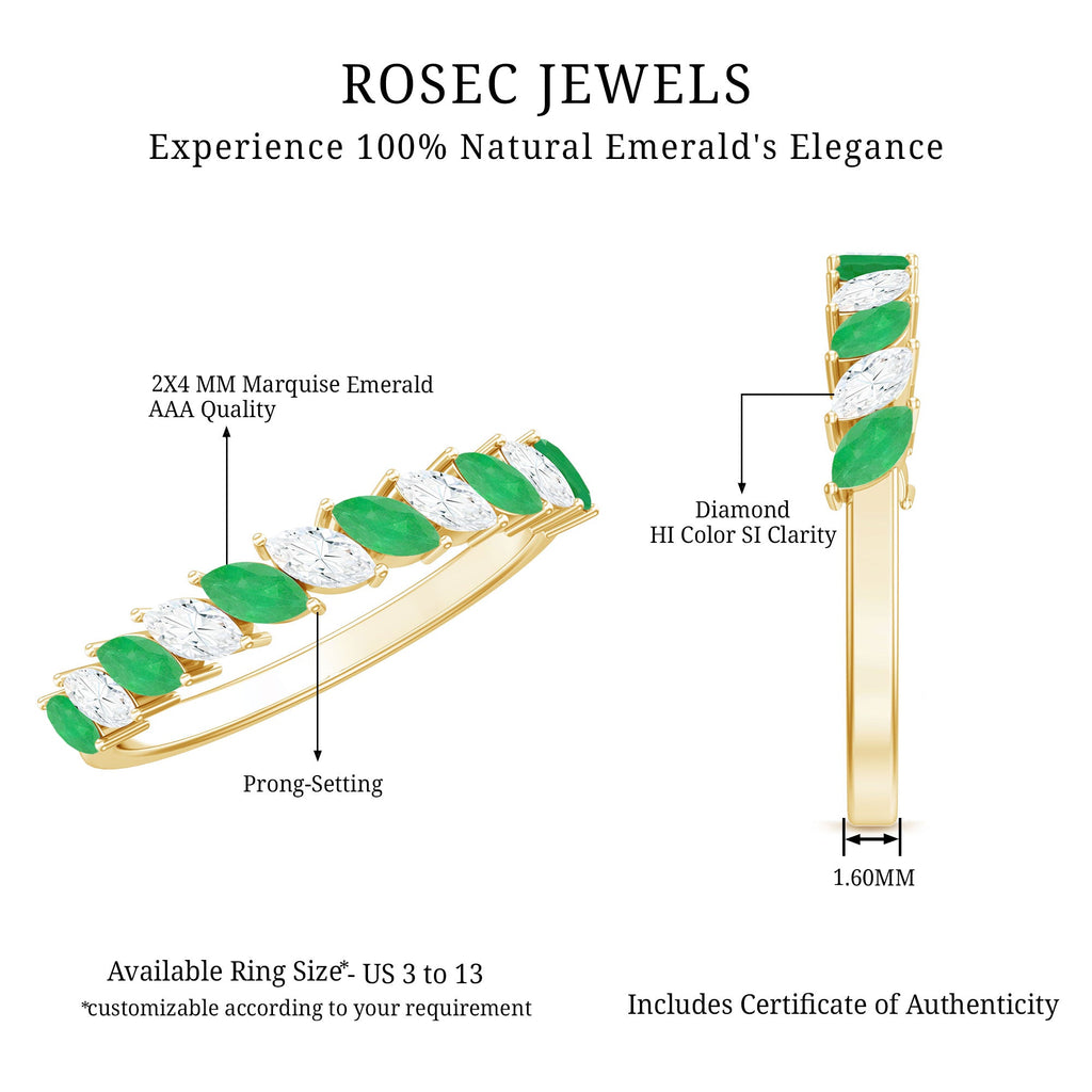 Genuine Marquise Emerald Diamond Half Eternity Ring for Wedding