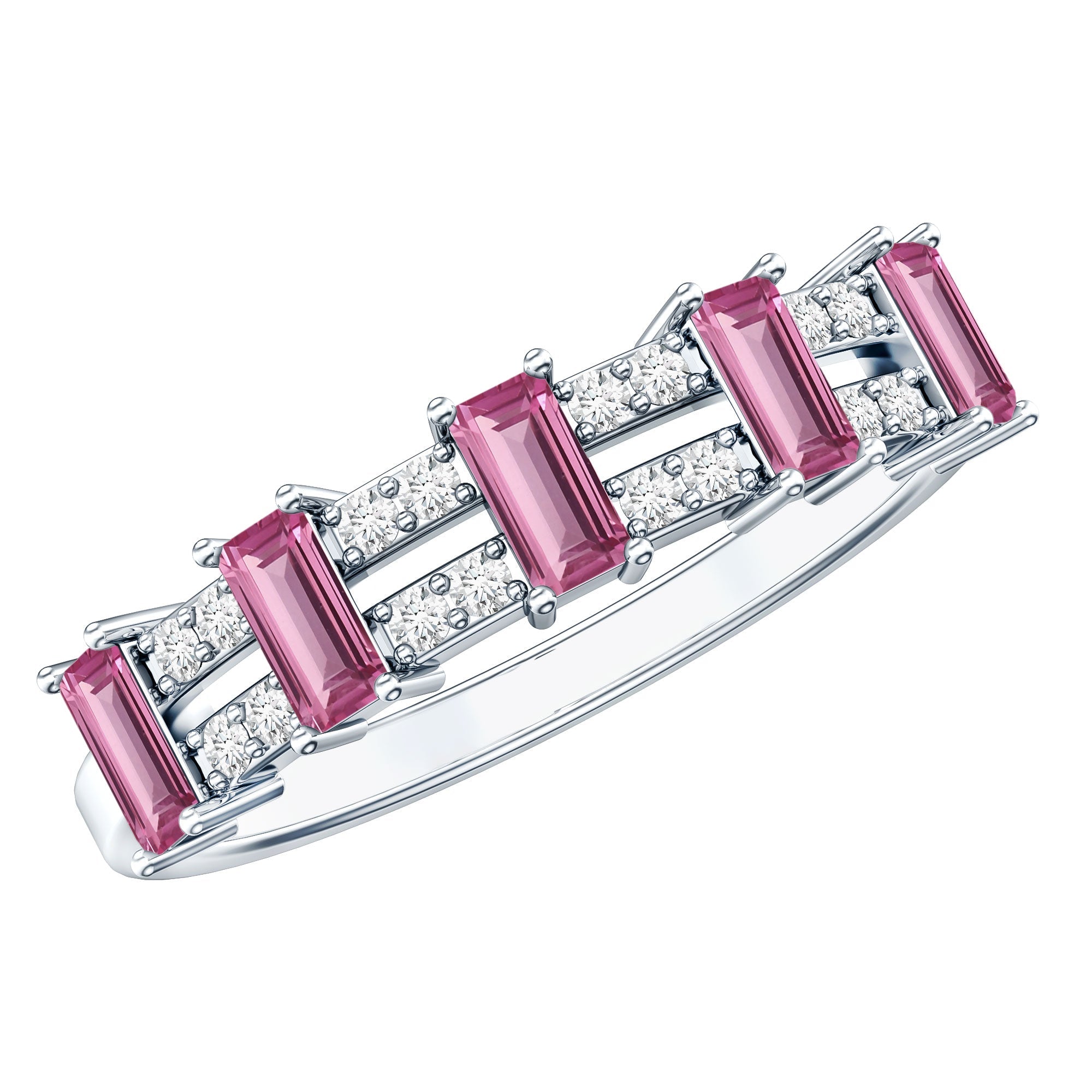 Natural Pink Tourmaline Wide Half Eternity Ring with Diamond