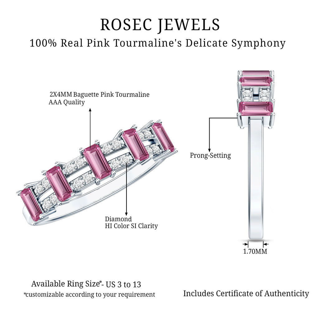 Natural Pink Tourmaline Wide Half Eternity Ring with Diamond