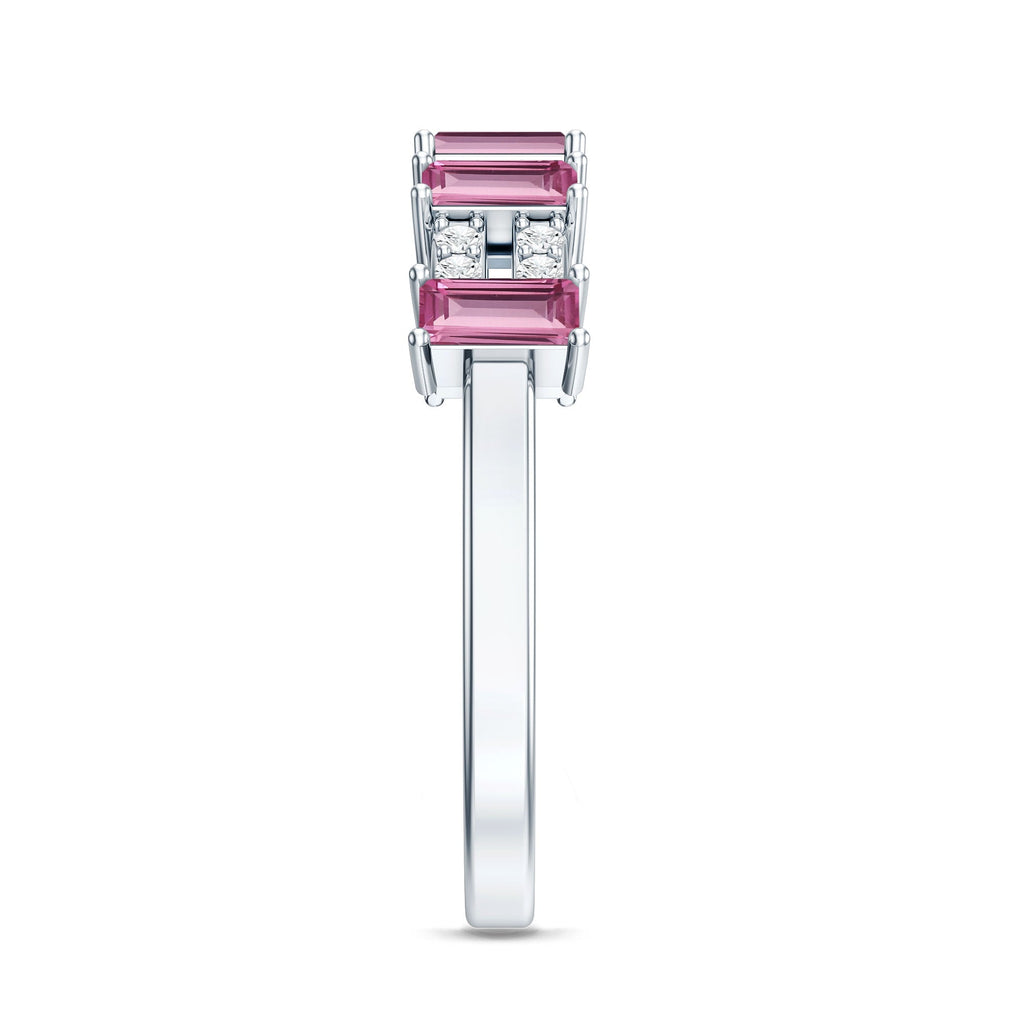 Natural Pink Tourmaline Wide Half Eternity Ring with Diamond