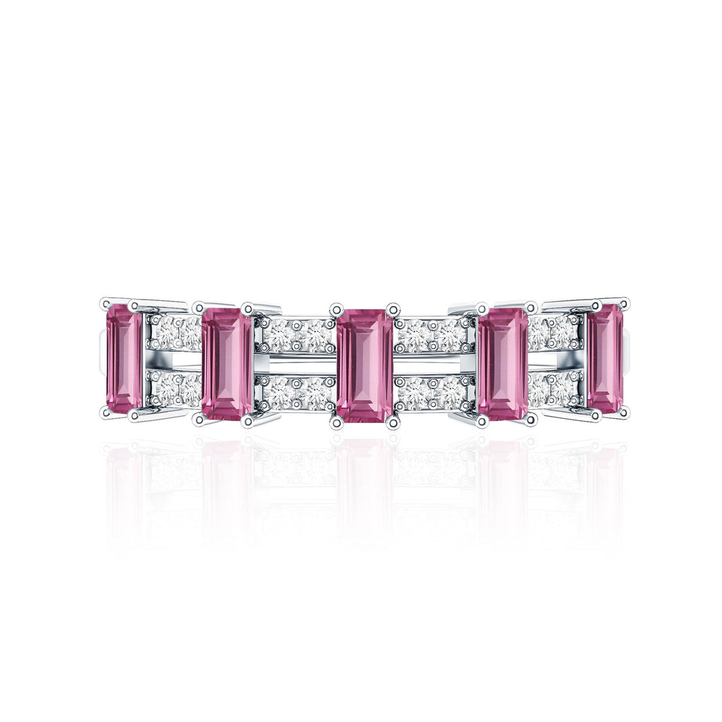 Natural Pink Tourmaline Wide Half Eternity Ring with Diamond