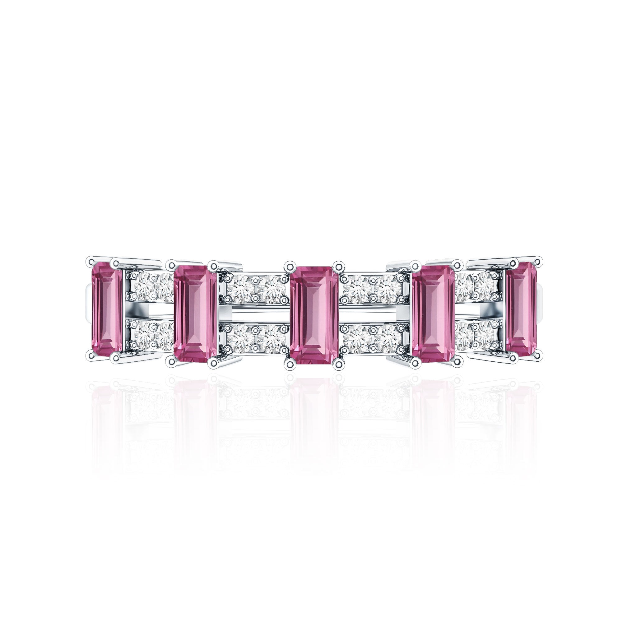 Natural Pink Tourmaline Wide Half Eternity Ring with Diamond