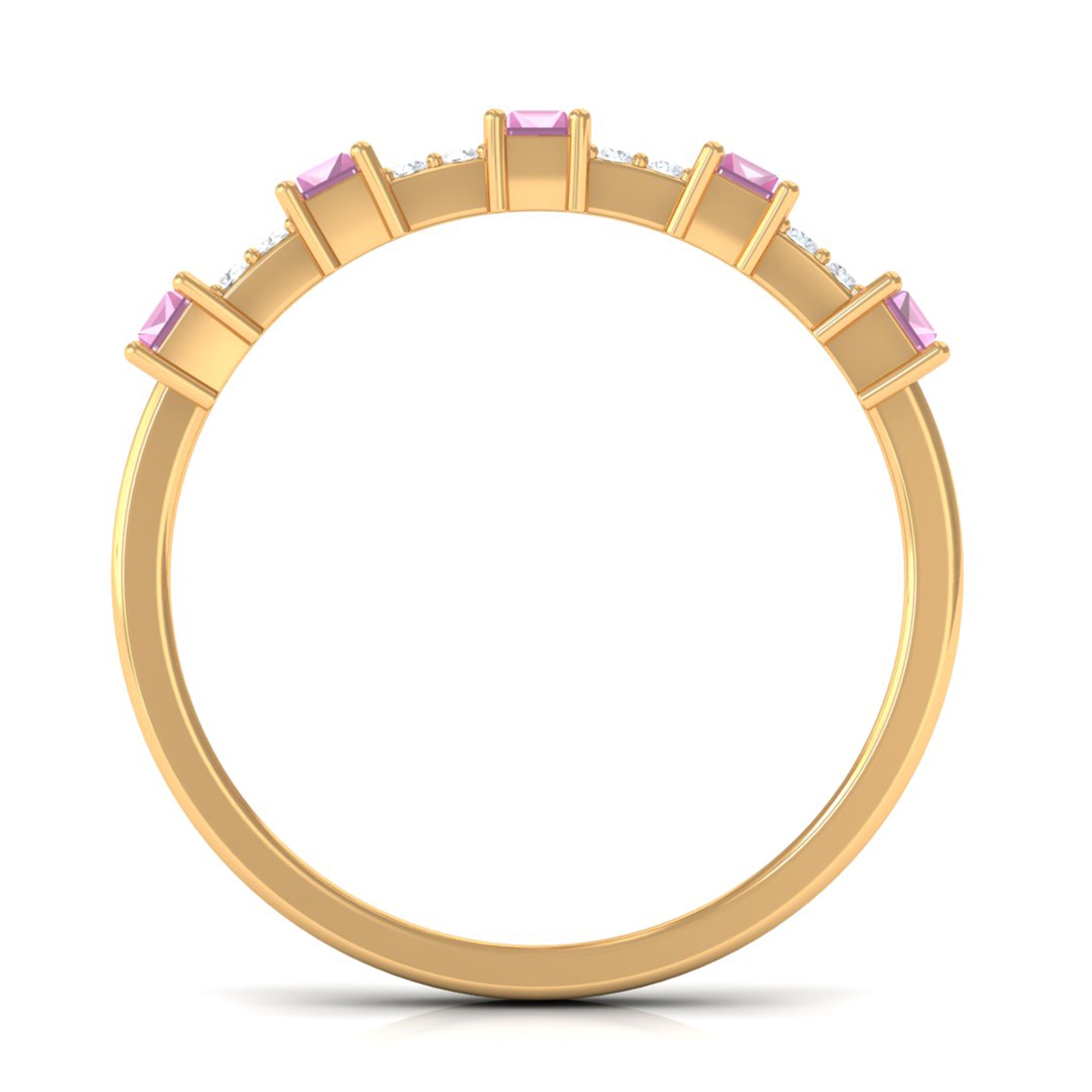 Natural Pink Tourmaline Wide Half Eternity Ring with Diamond