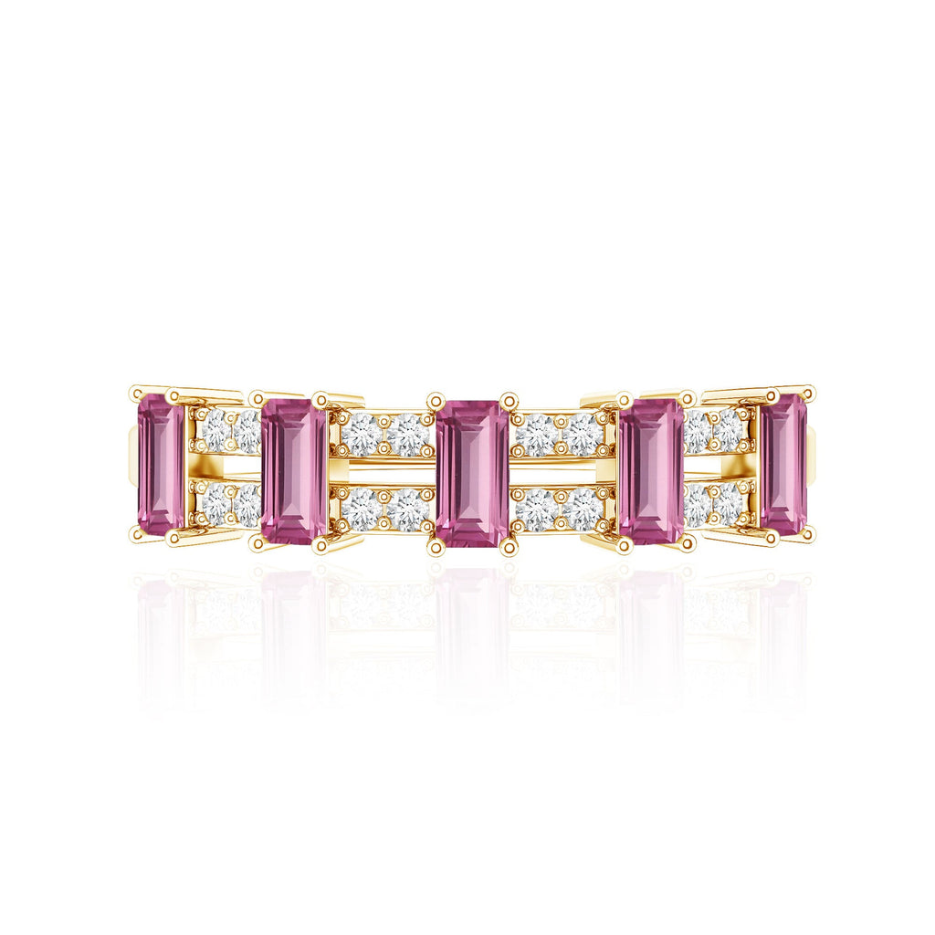 Natural Pink Tourmaline Wide Half Eternity Ring with Diamond