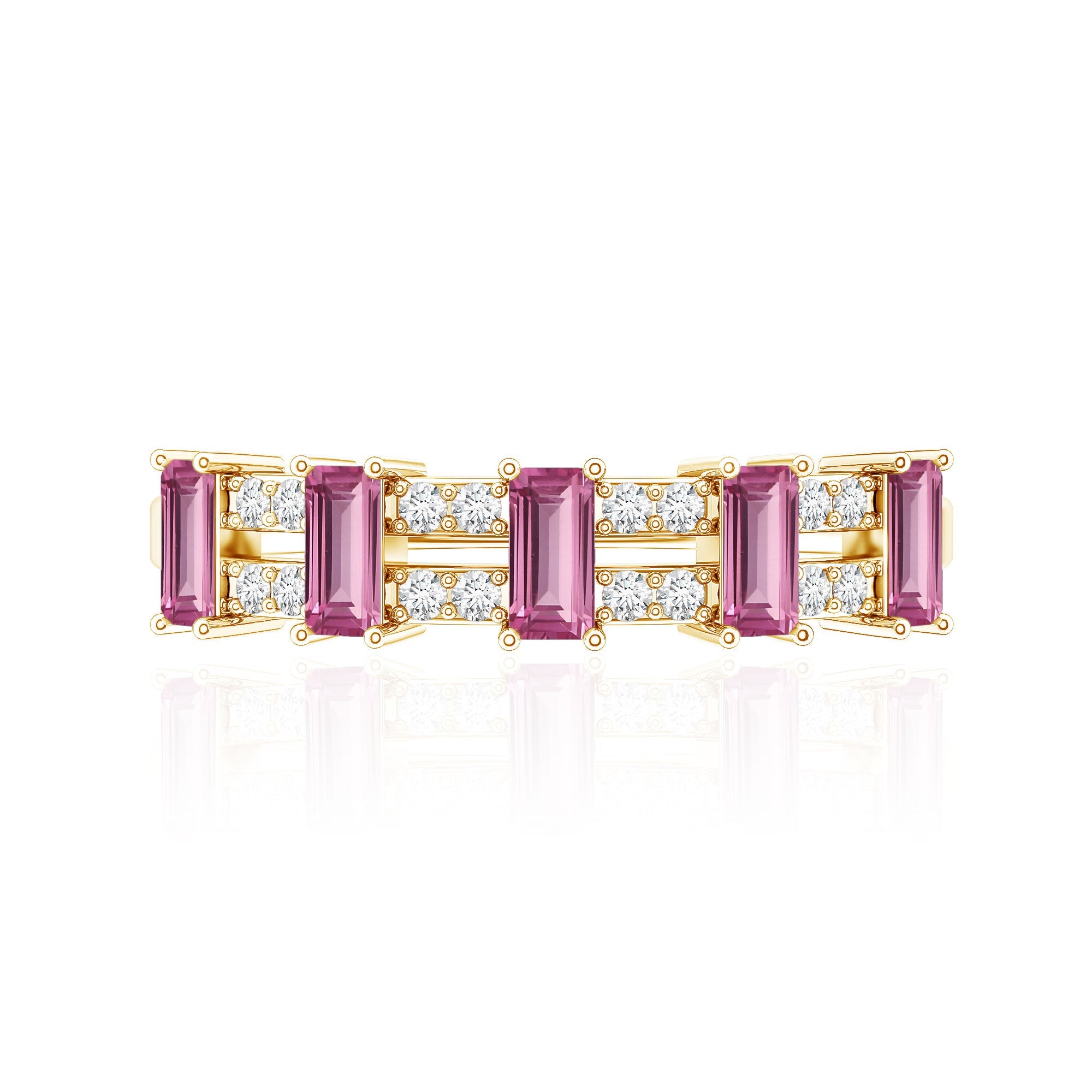 Natural Pink Tourmaline Wide Half Eternity Ring with Diamond