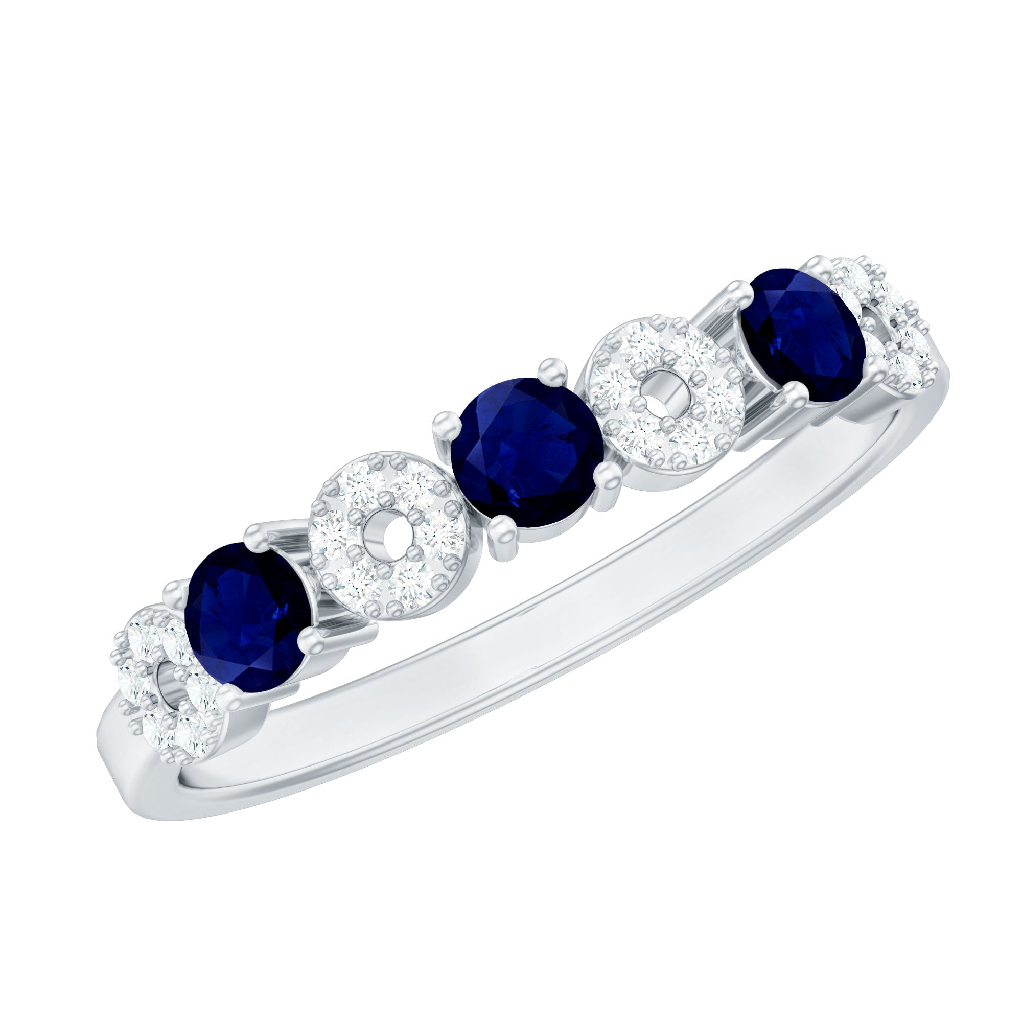 Natural Blue Sapphire Diamond Half Eternity Ring for Women