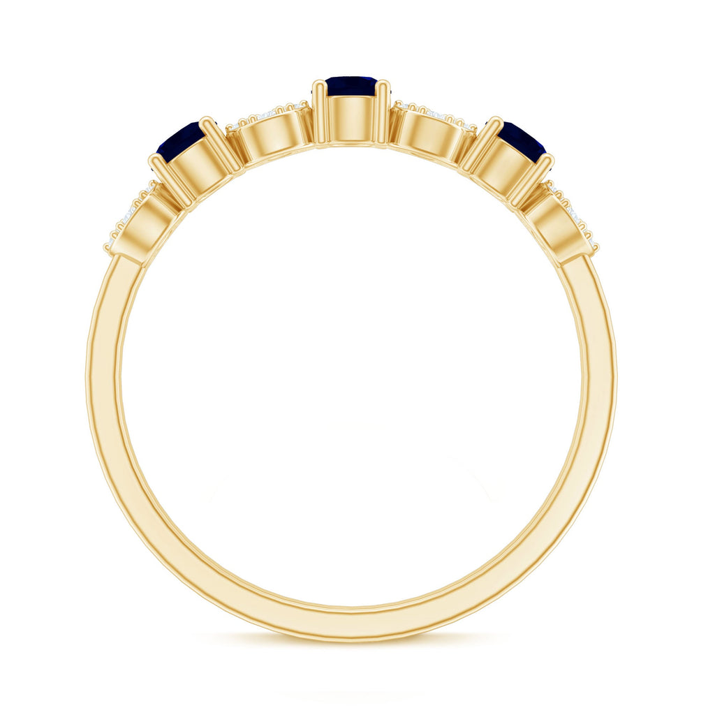 Natural Blue Sapphire Diamond Half Eternity Ring for Women