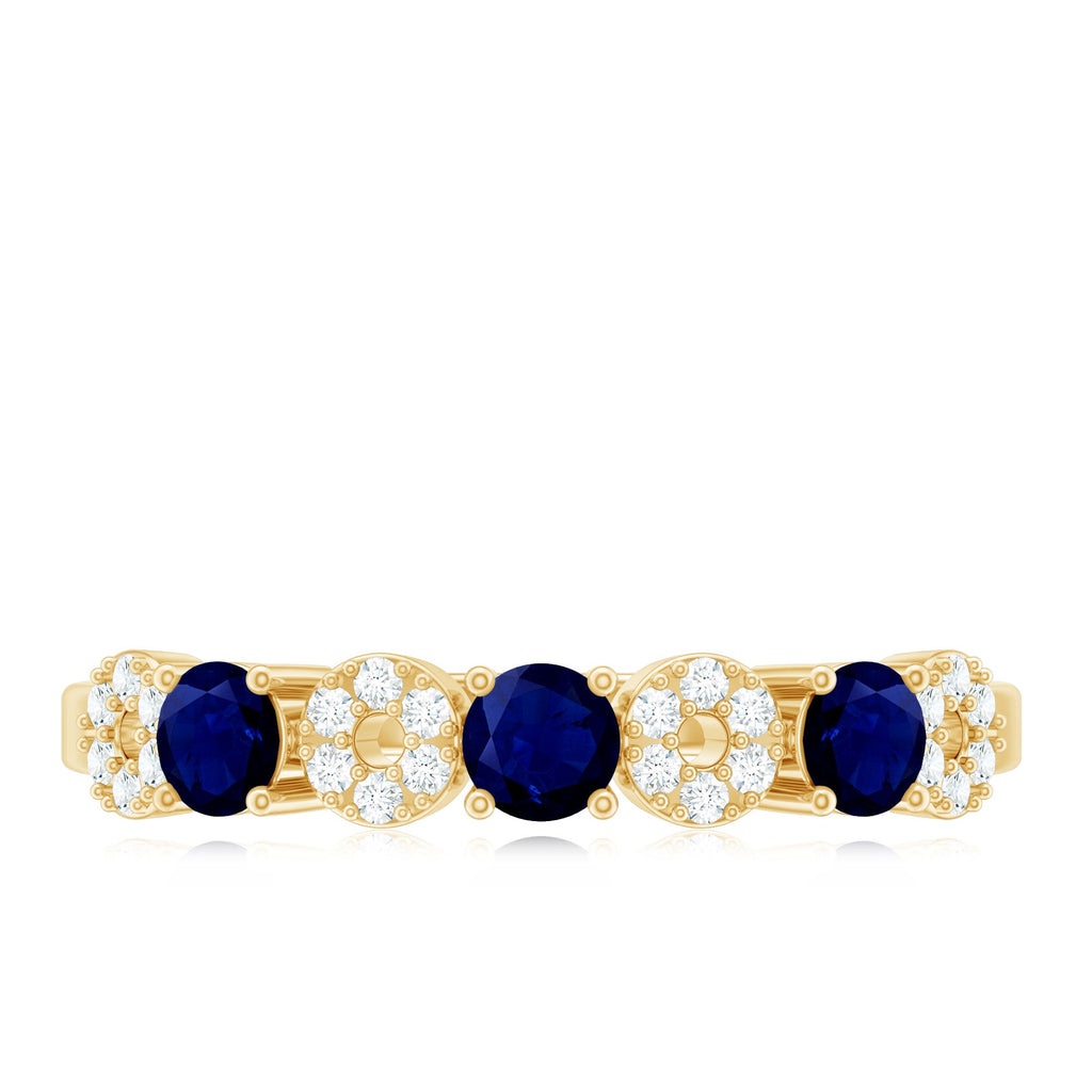 Natural Blue Sapphire Diamond Half Eternity Ring for Women