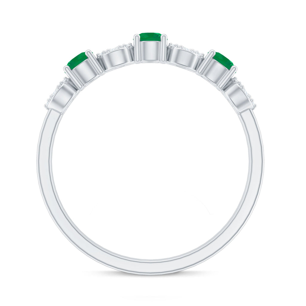 Natural Emerald Diamond Half Eternity Anniversary Ring with Certificate