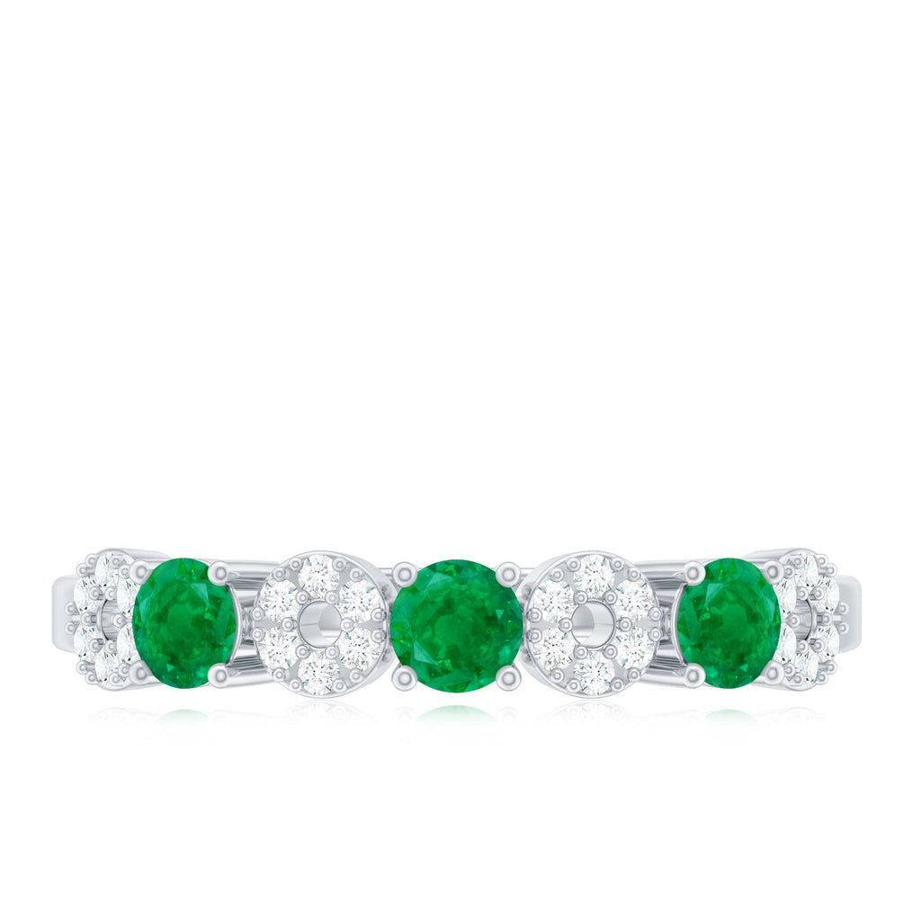 Natural Emerald Diamond Half Eternity Anniversary Ring with Certificate
