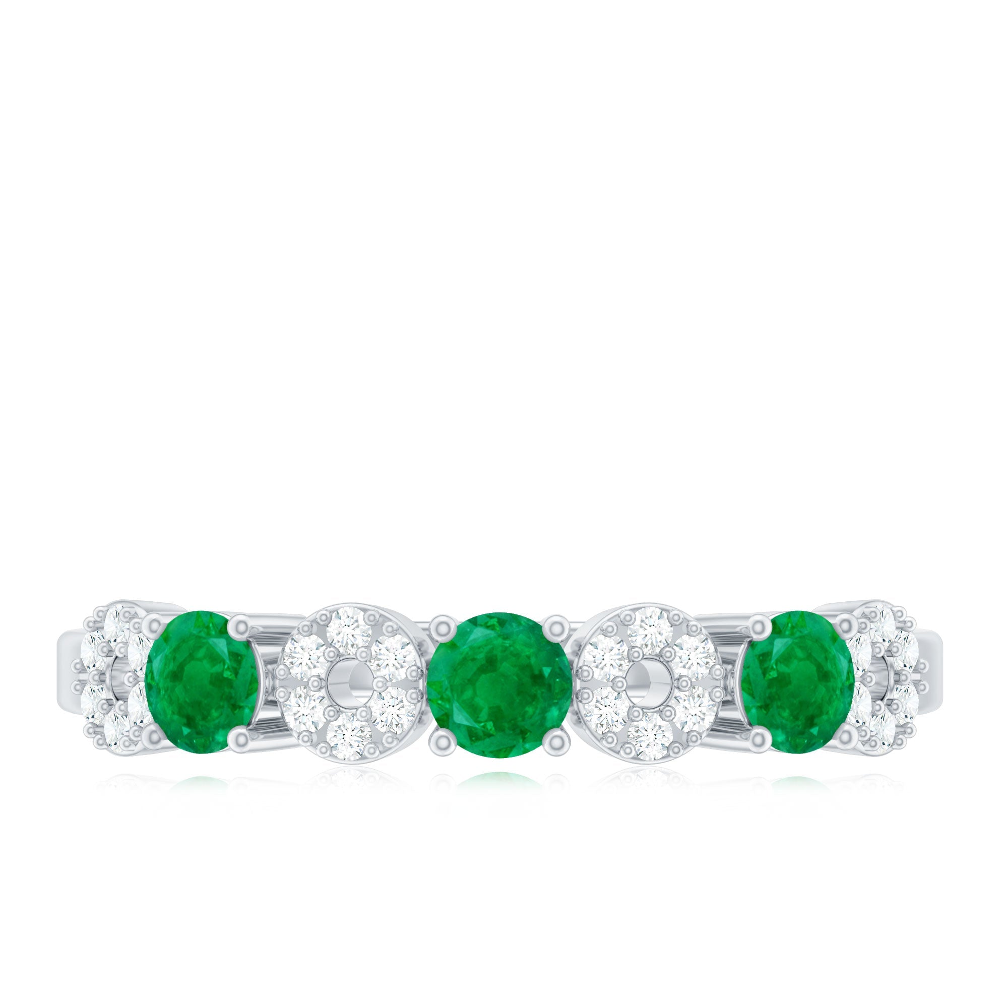 Natural Emerald Diamond Half Eternity Anniversary Ring with Certificate
