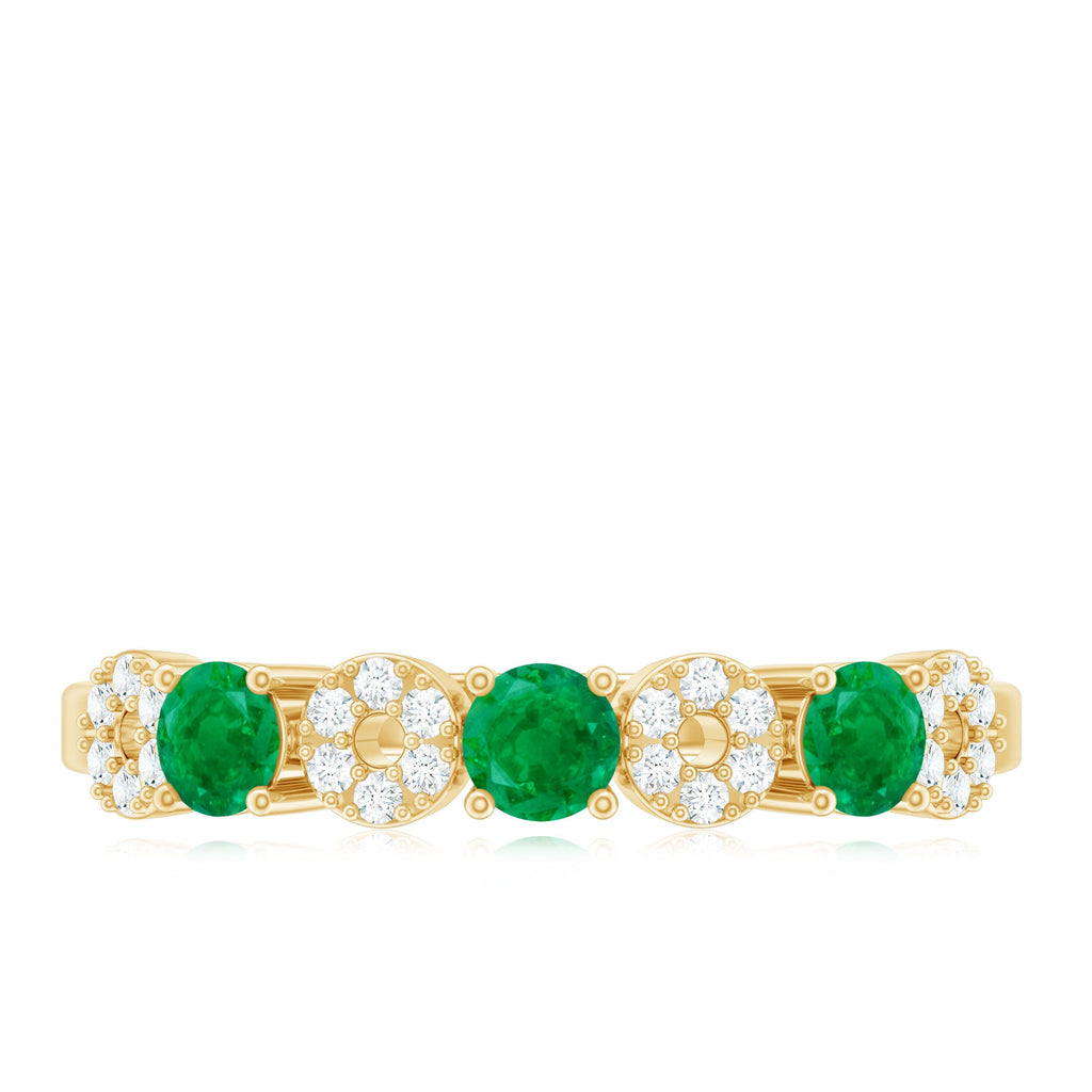 Natural Emerald Diamond Half Eternity Anniversary Ring with Certificate