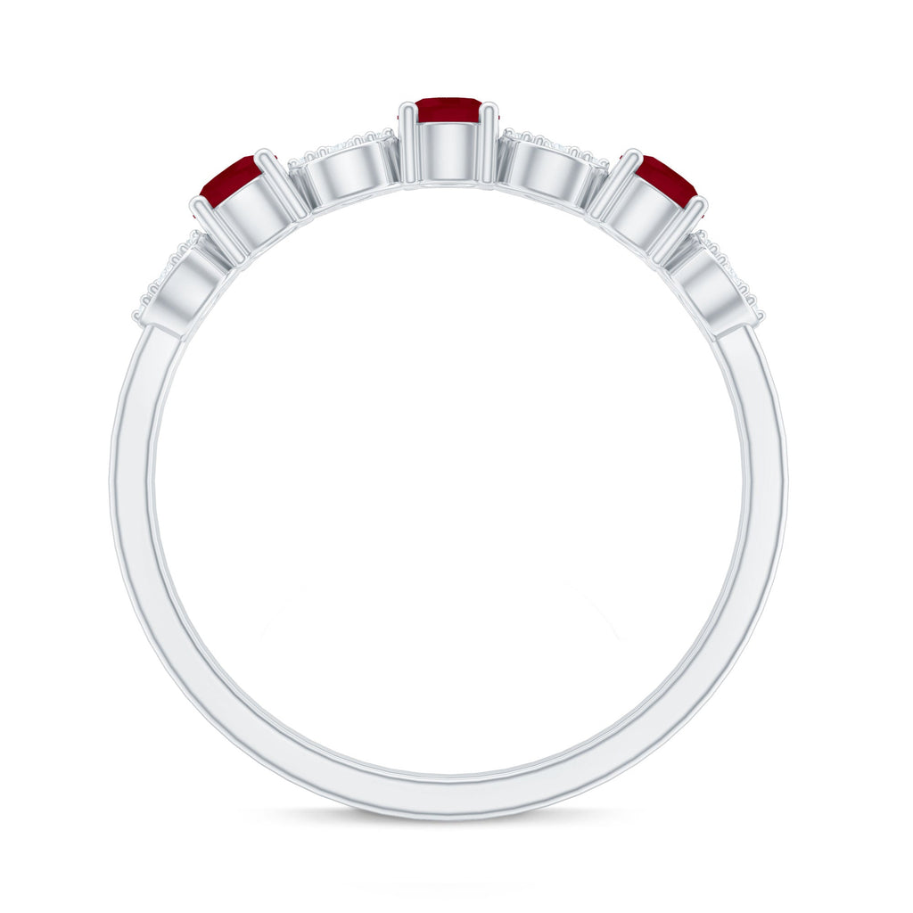 Genuine Ruby Half Eternity Ring with Diamond for Women