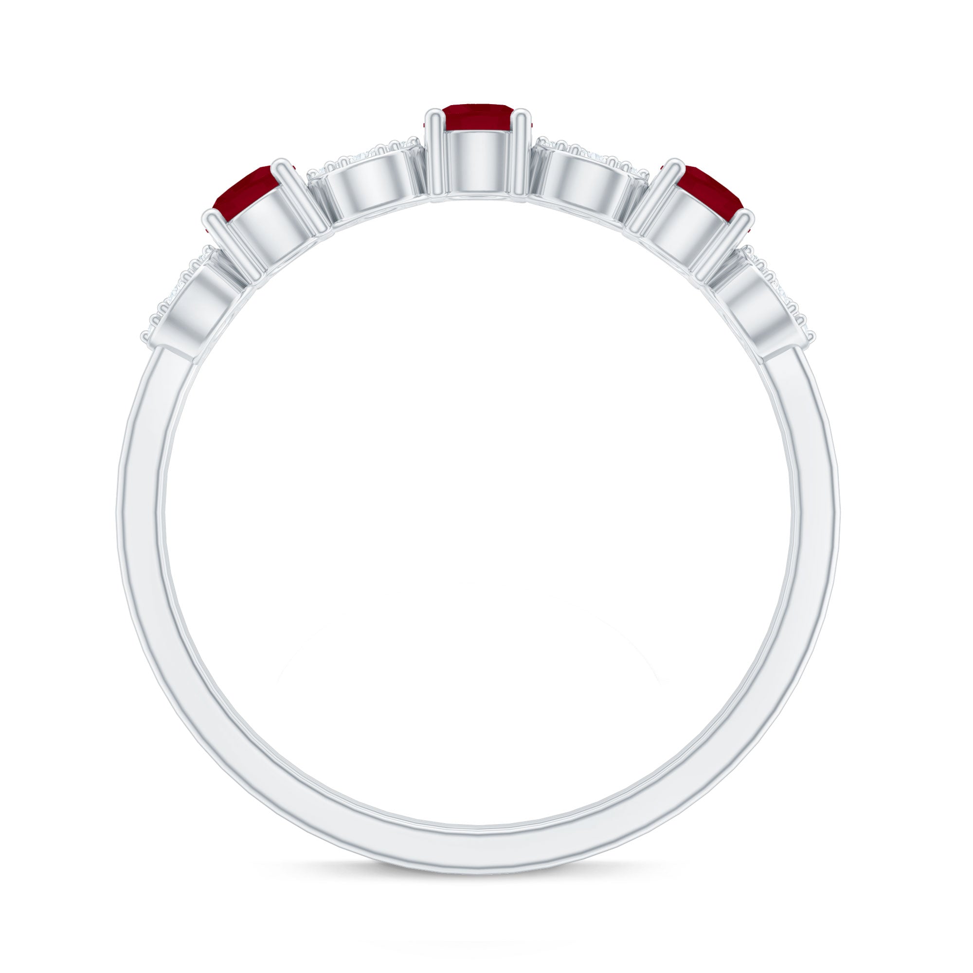 Genuine Ruby Half Eternity Ring with Diamond for Women