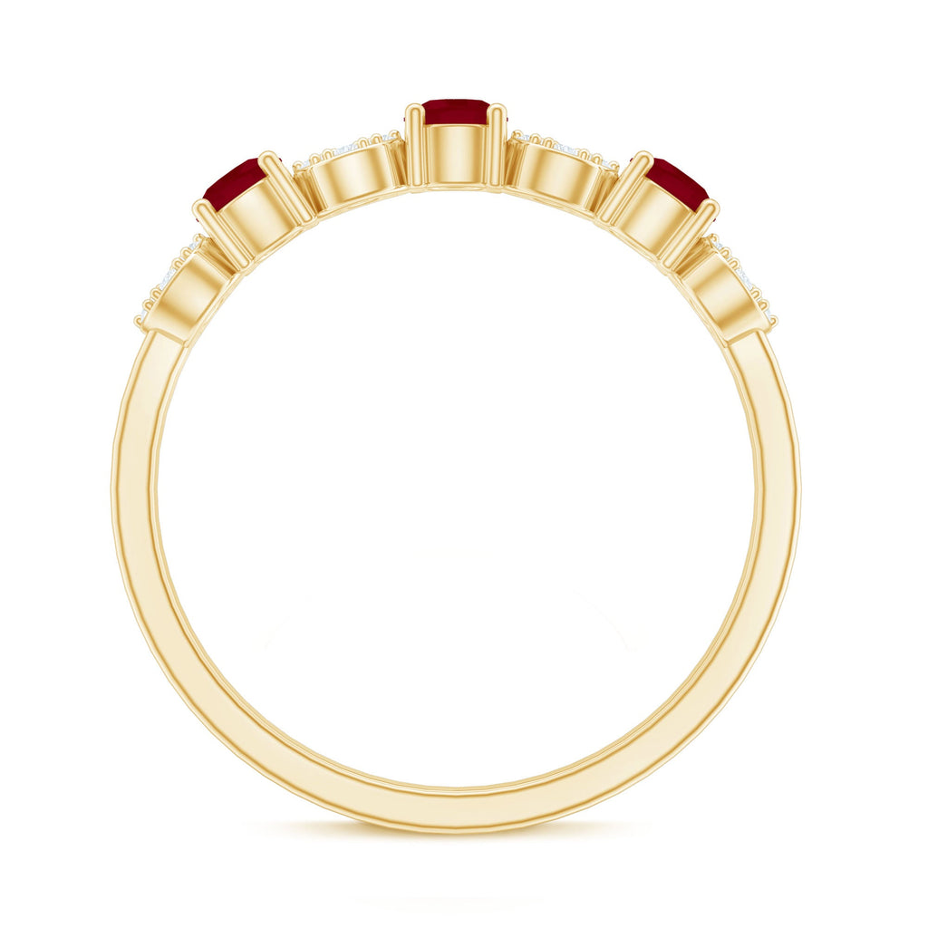 Genuine Ruby Half Eternity Ring with Diamond for Women