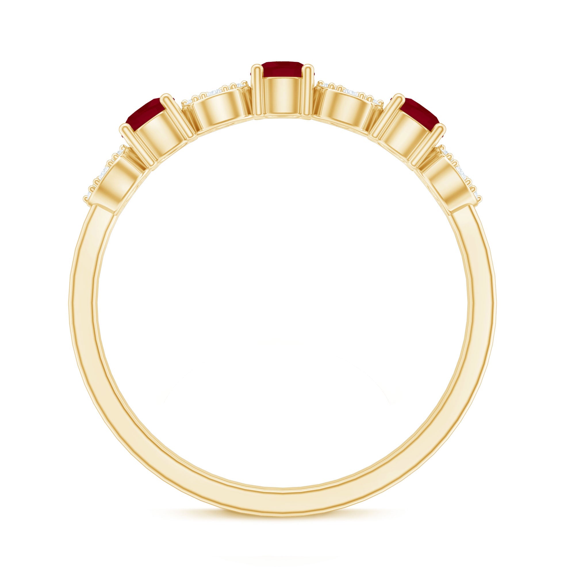 Genuine Ruby Half Eternity Ring with Diamond for Women