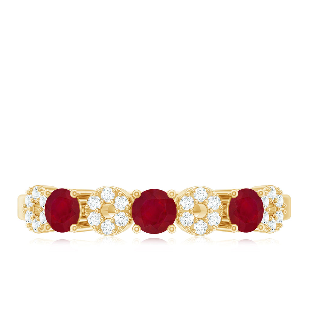 Genuine Ruby Half Eternity Ring with Diamond for Women