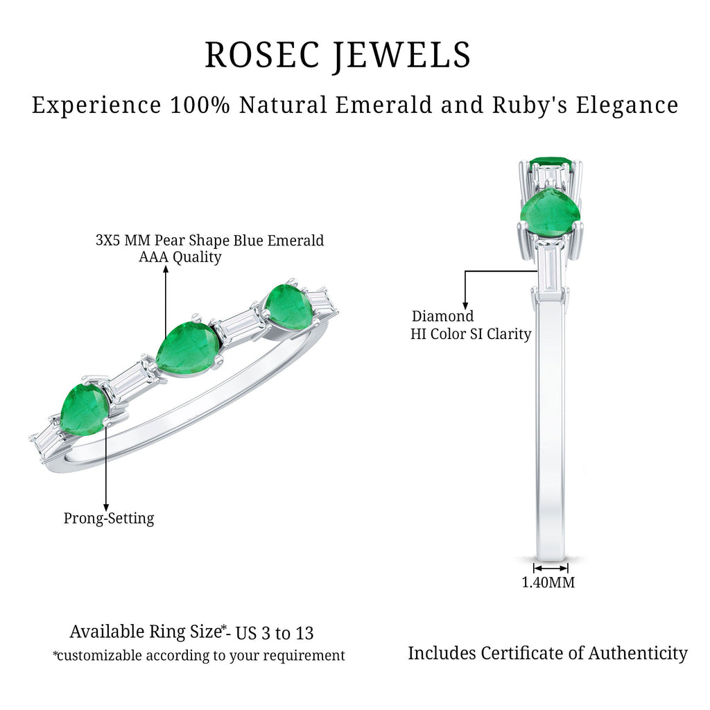 Certified Natural Emerald Diamond Half Eternity Anniversary Ring in East West Style