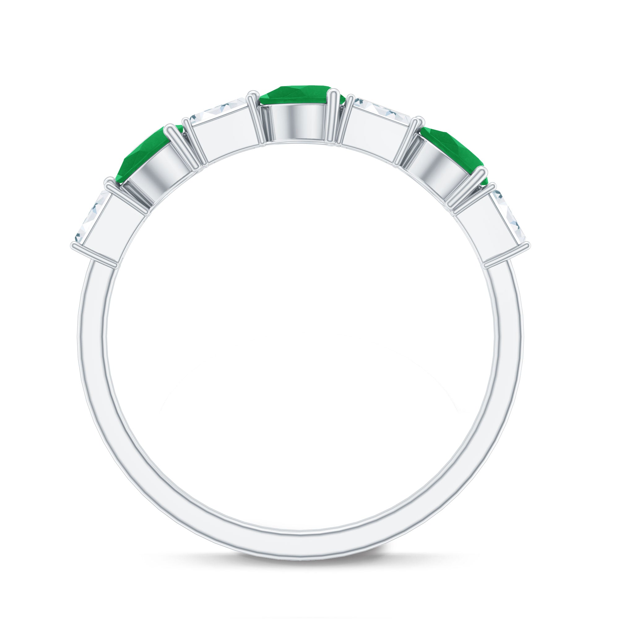 Certified Natural Emerald Diamond Half Eternity Anniversary Ring in East West Style