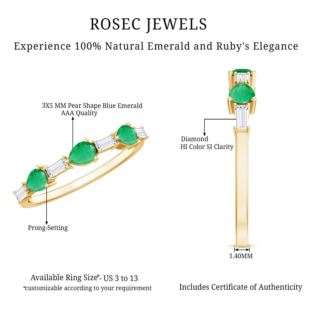Certified Natural Emerald Diamond Half Eternity Anniversary Ring in East West Style