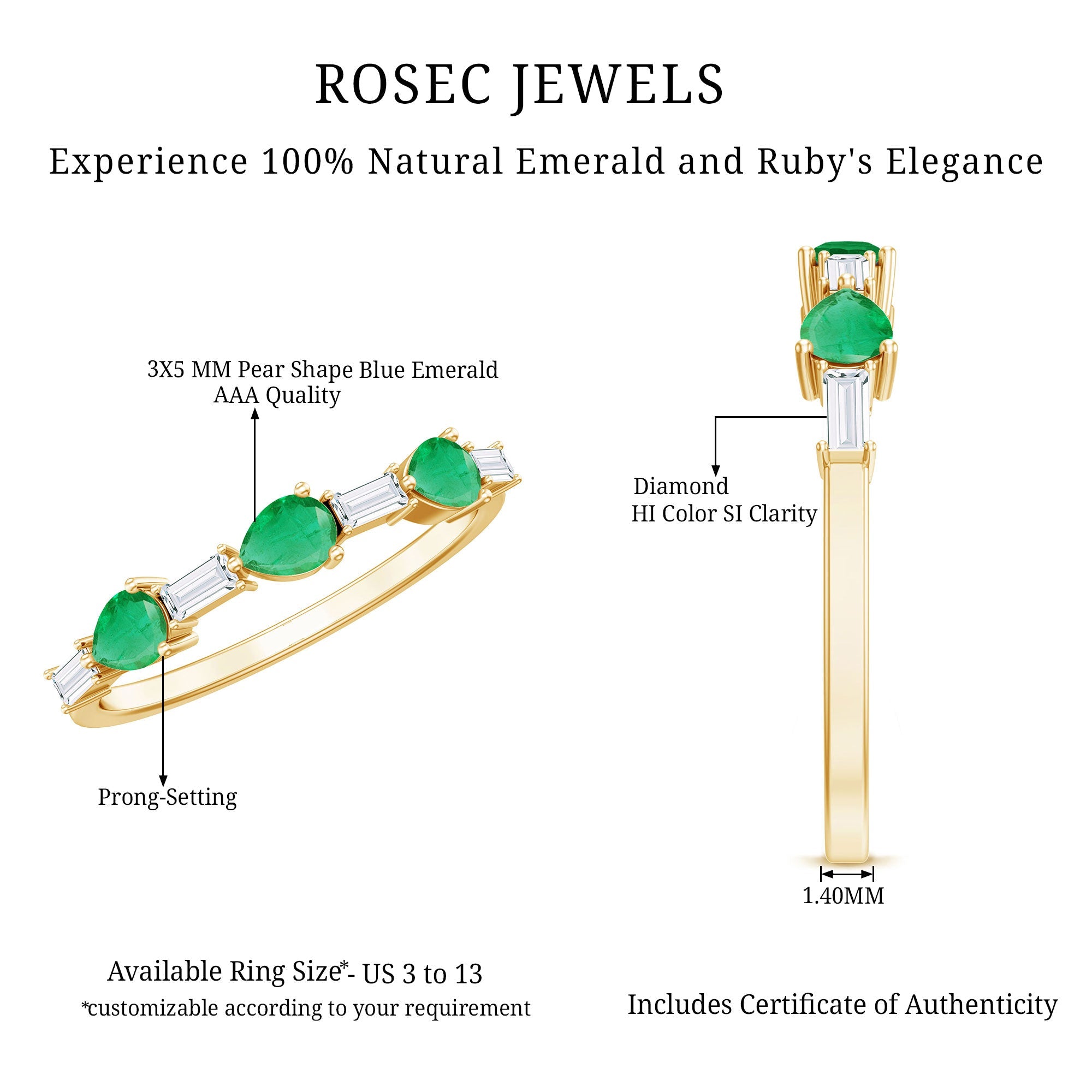 Certified Natural Emerald Diamond Half Eternity Anniversary Ring in East West Style