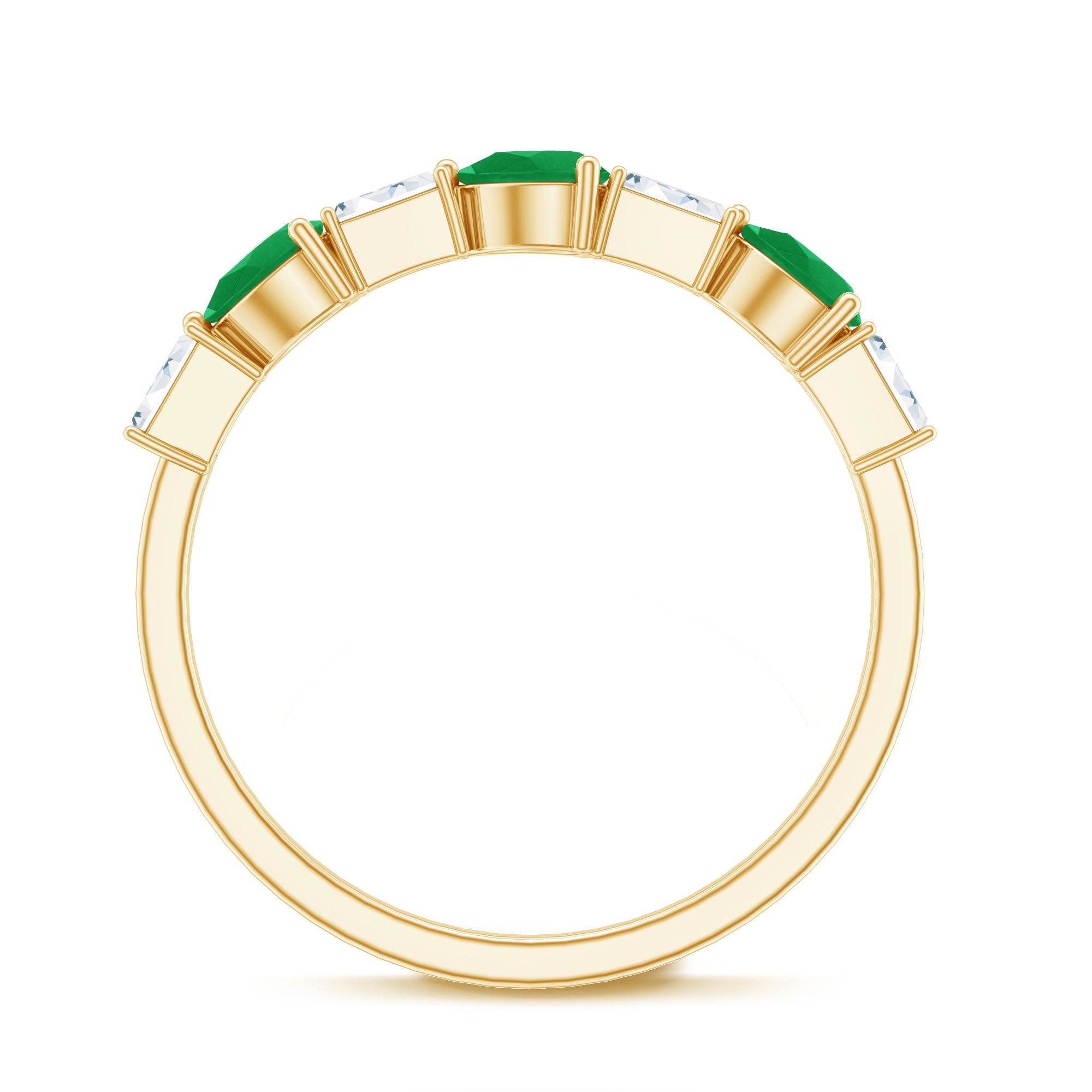 Certified Natural Emerald Diamond Half Eternity Anniversary Ring in East West Style