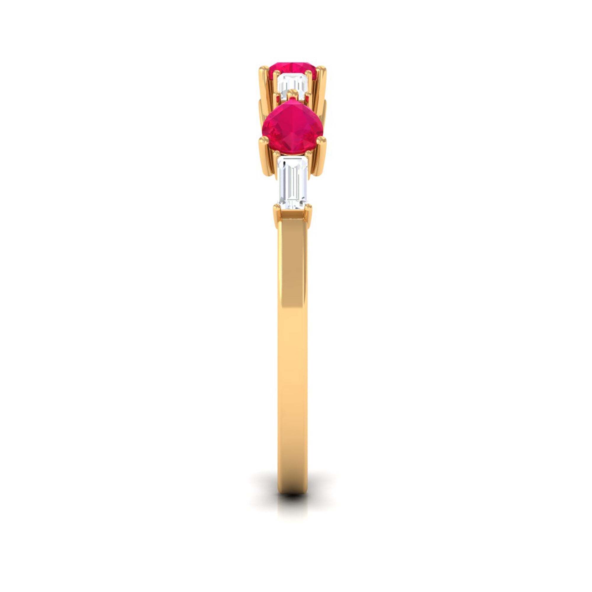 East West Style Pear Shape Ruby Half Eternity Ring with Baguette Diamond