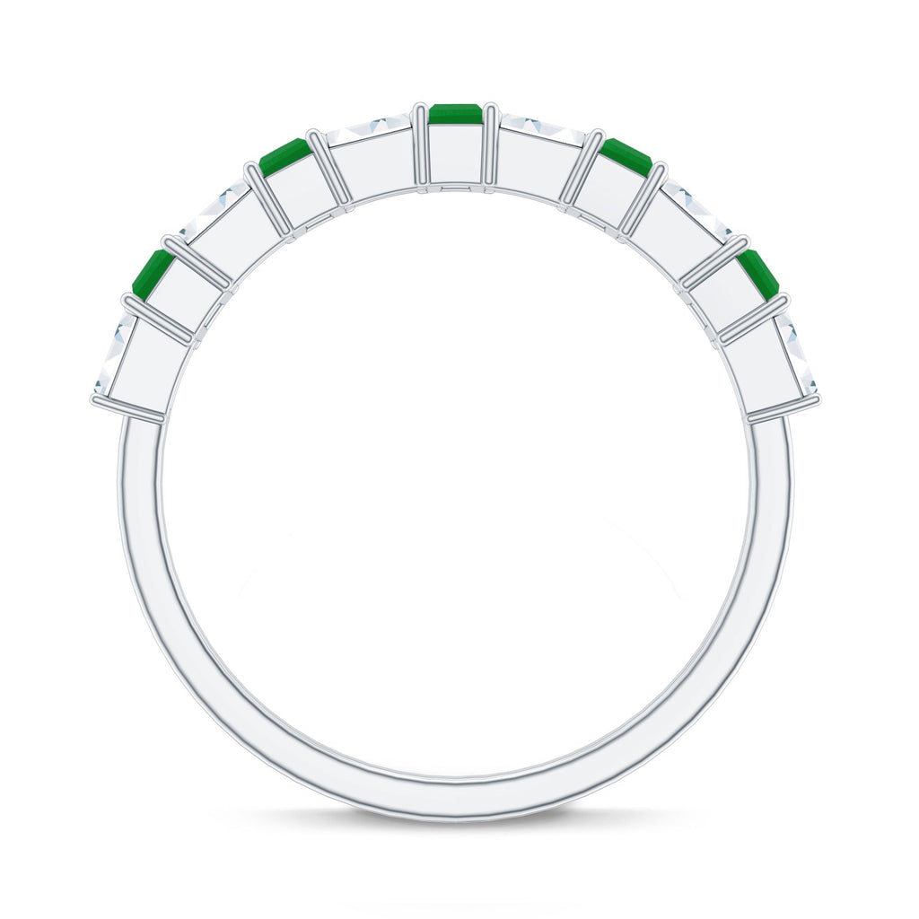 Genuine Baguette Emerald Half Eternity Ring with Moissanite