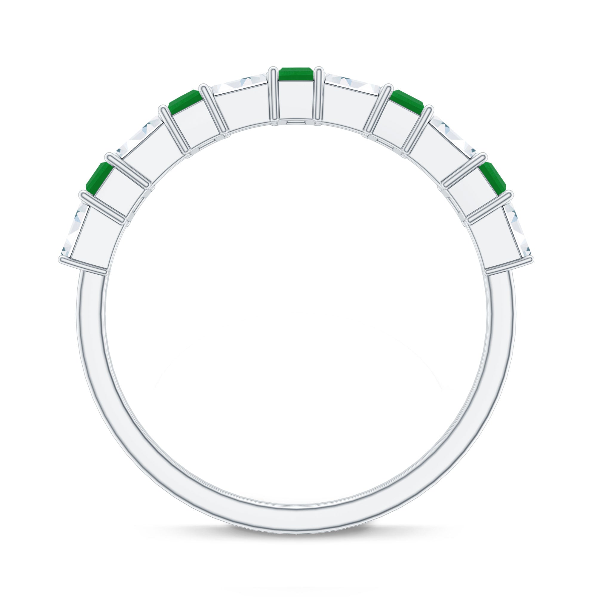 Genuine Baguette Emerald Half Eternity Ring with Moissanite