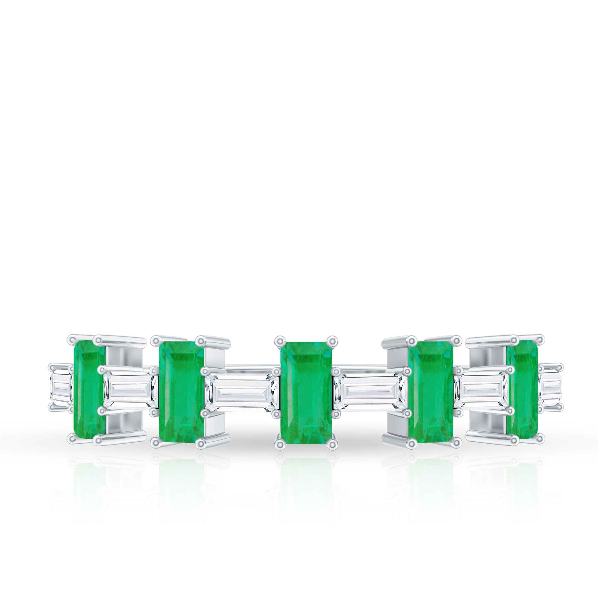 Genuine Baguette Emerald Half Eternity Ring with Moissanite