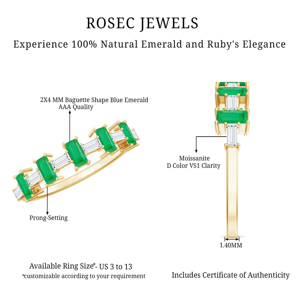 Genuine Baguette Emerald Half Eternity Ring with Moissanite