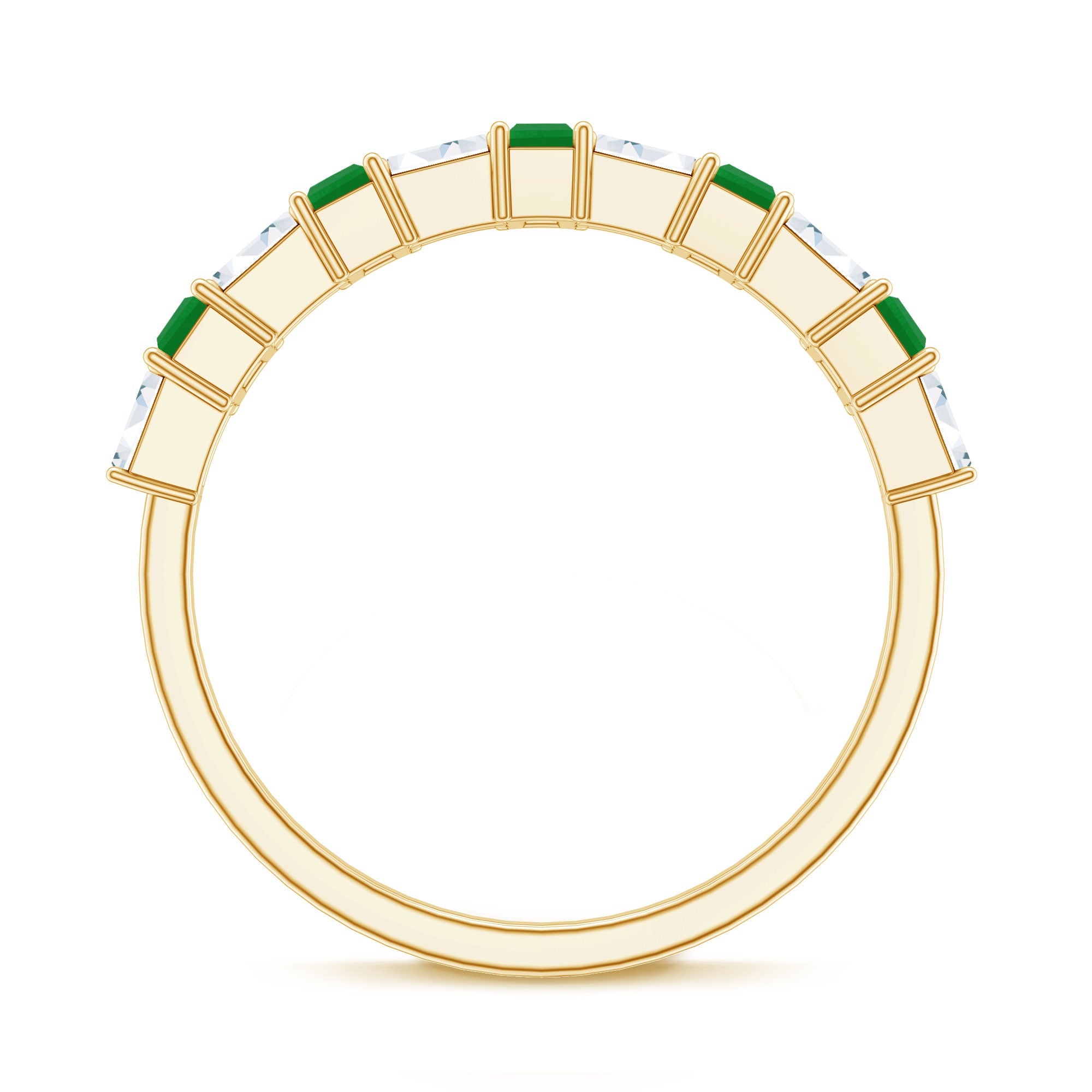 Genuine Baguette Emerald Half Eternity Ring with Moissanite