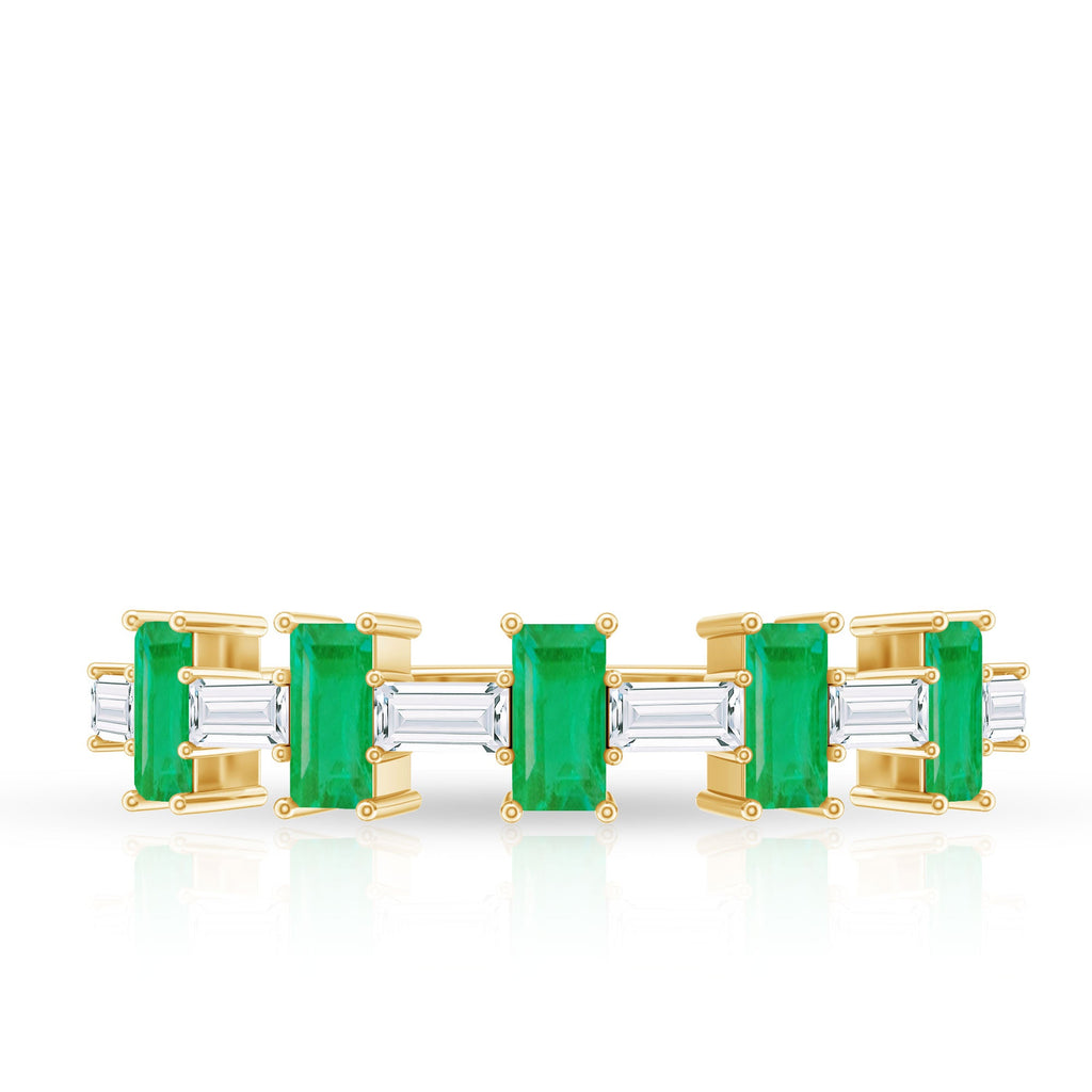Genuine Baguette Emerald Half Eternity Ring with Moissanite