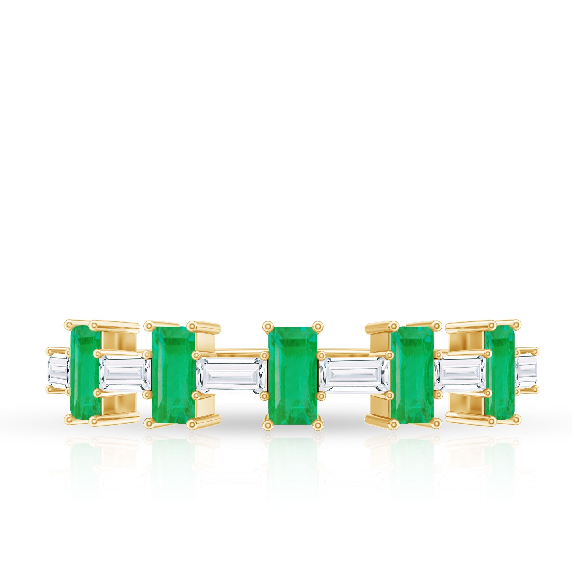 Genuine Baguette Emerald Half Eternity Ring with Moissanite