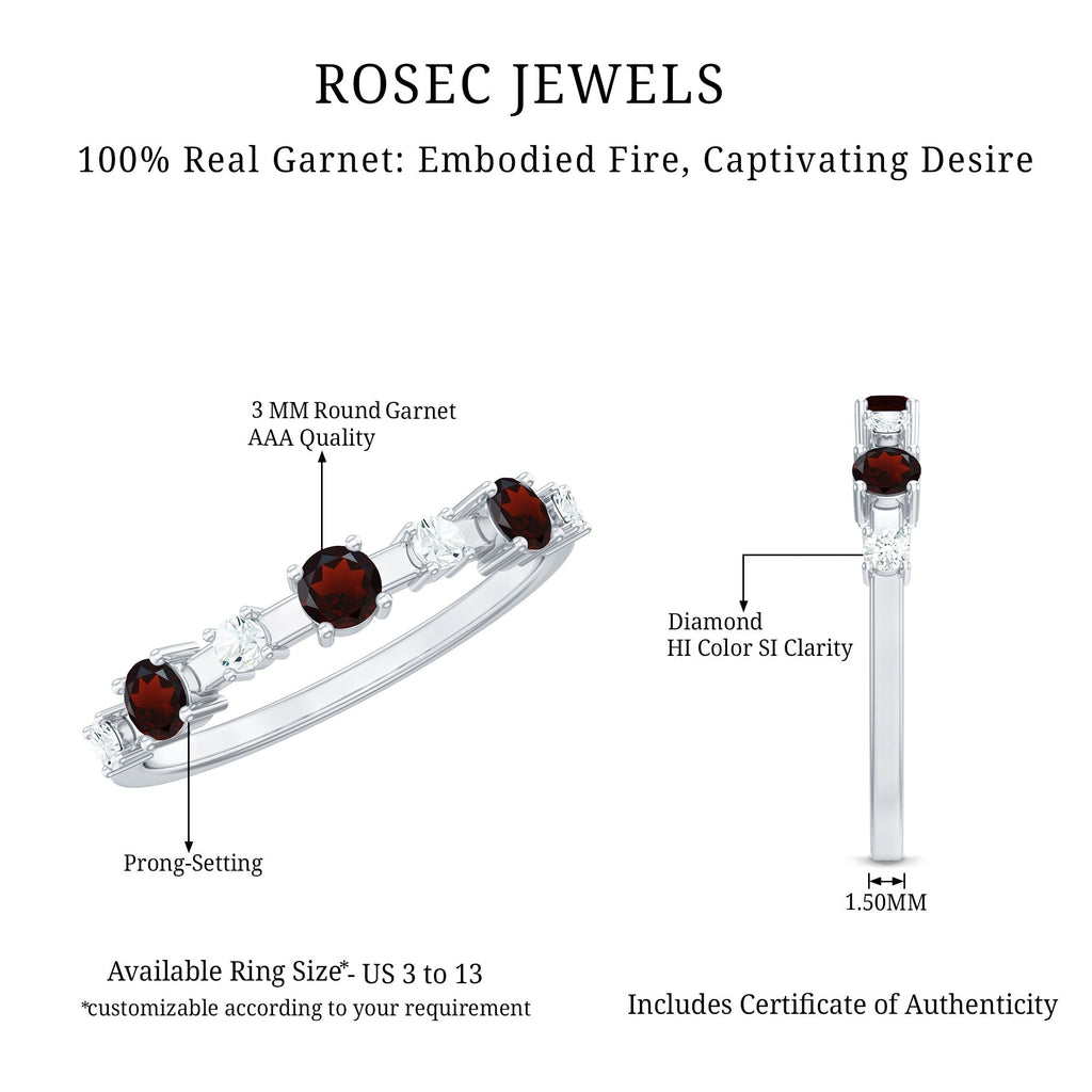 Natural Garnet Diamond Half Eternity Ring