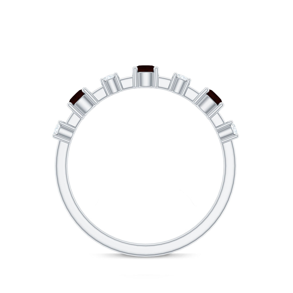 Natural Garnet Diamond Half Eternity Ring