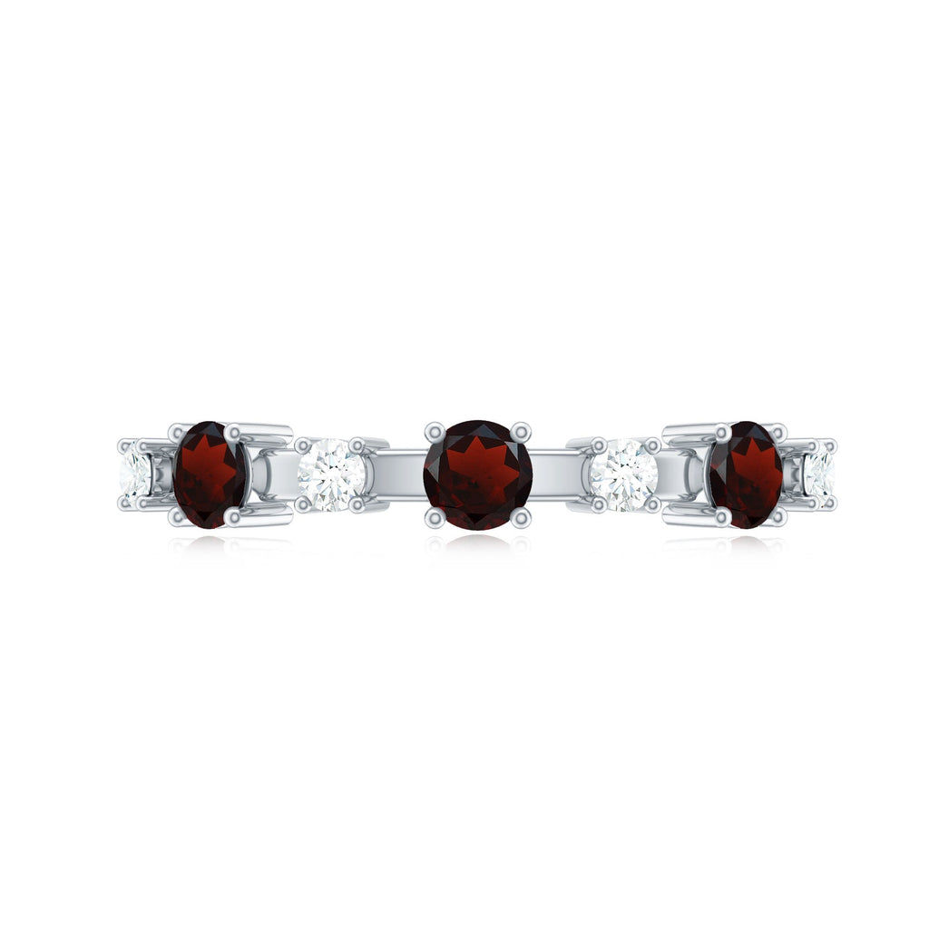 Natural Garnet Diamond Half Eternity Ring