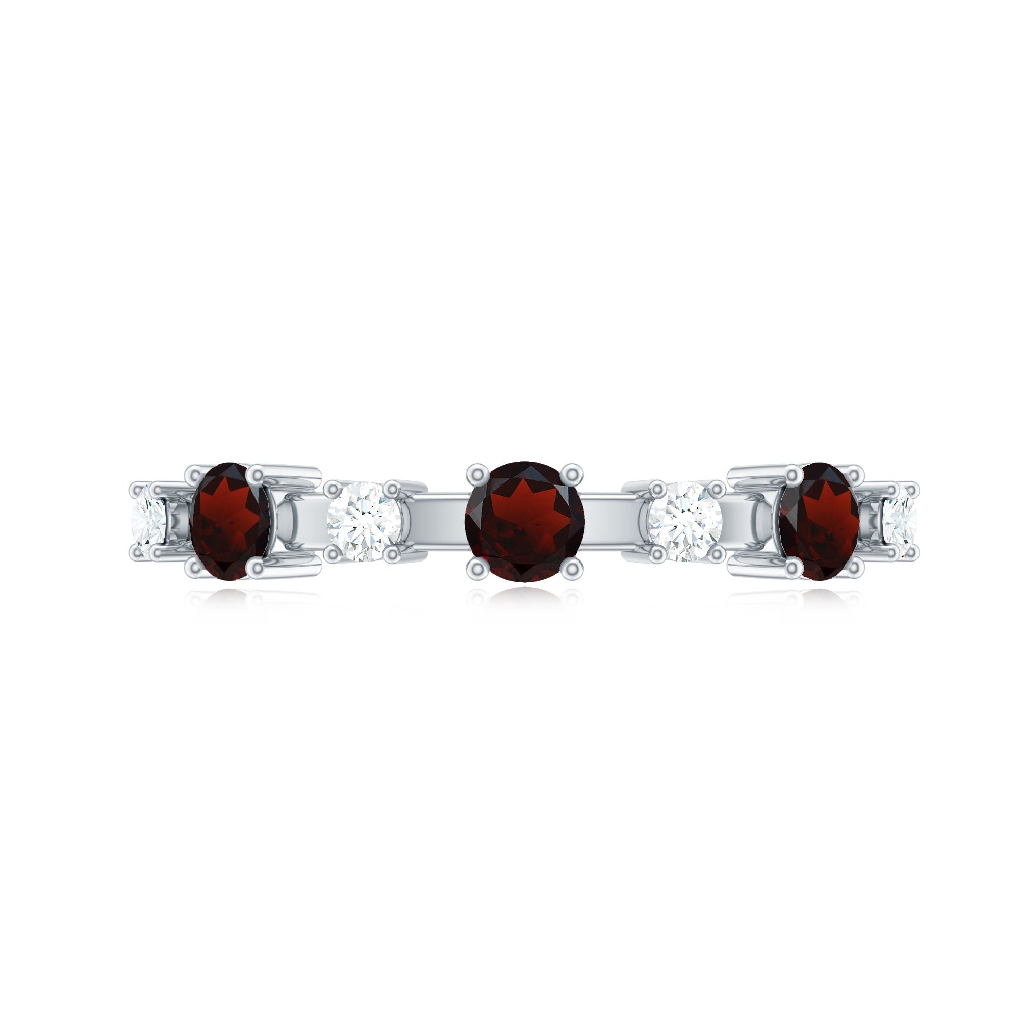 Natural Garnet Diamond Half Eternity Ring