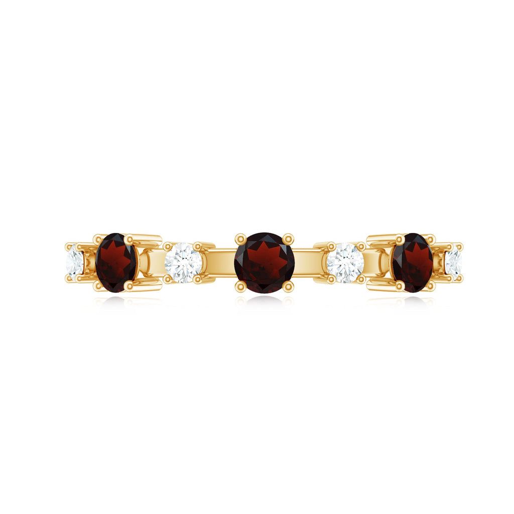 Natural Garnet Diamond Half Eternity Ring