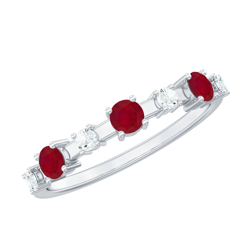 Natural Ruby Half Eternity Anniversary Ring with Diamond