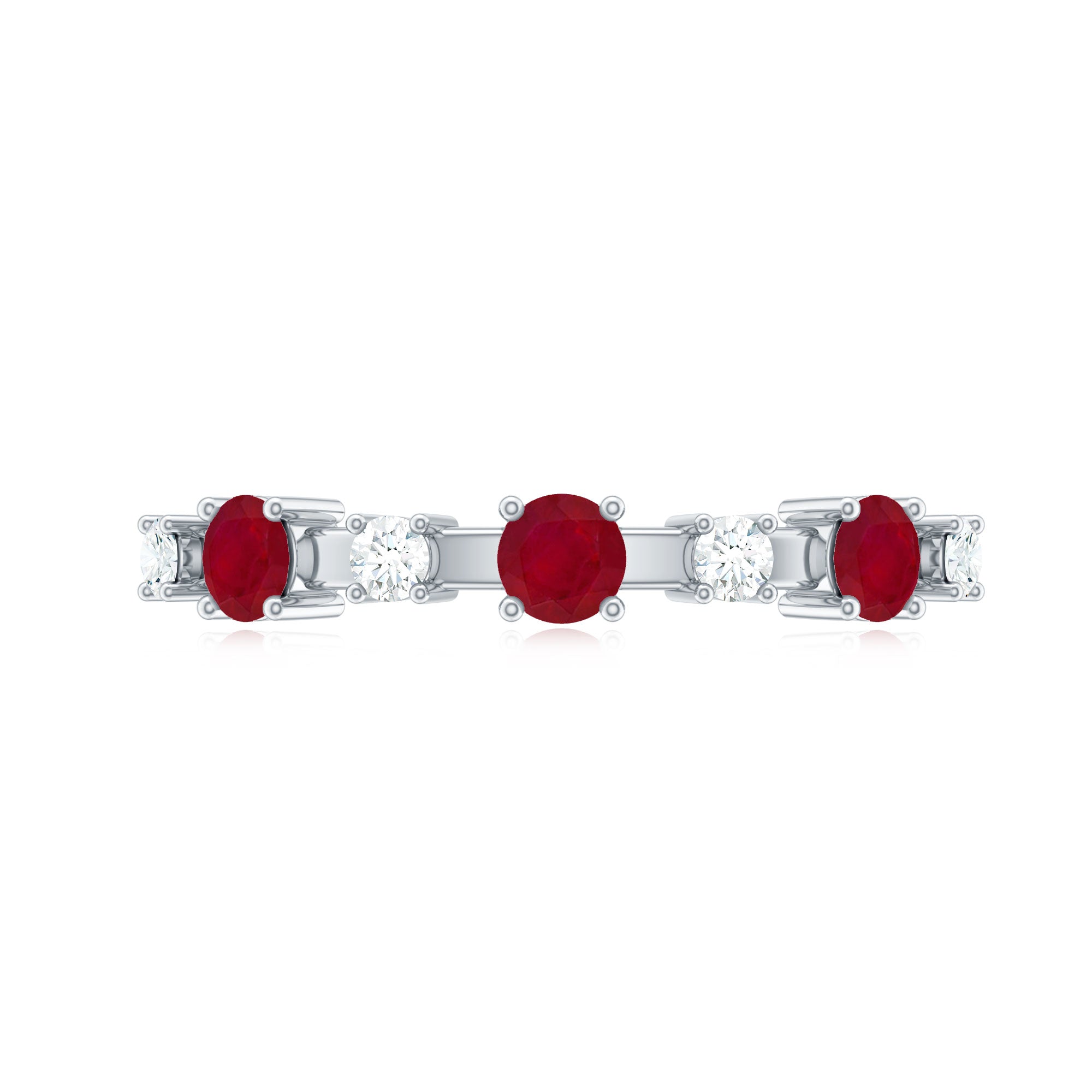 Natural Ruby Half Eternity Anniversary Ring with Diamond